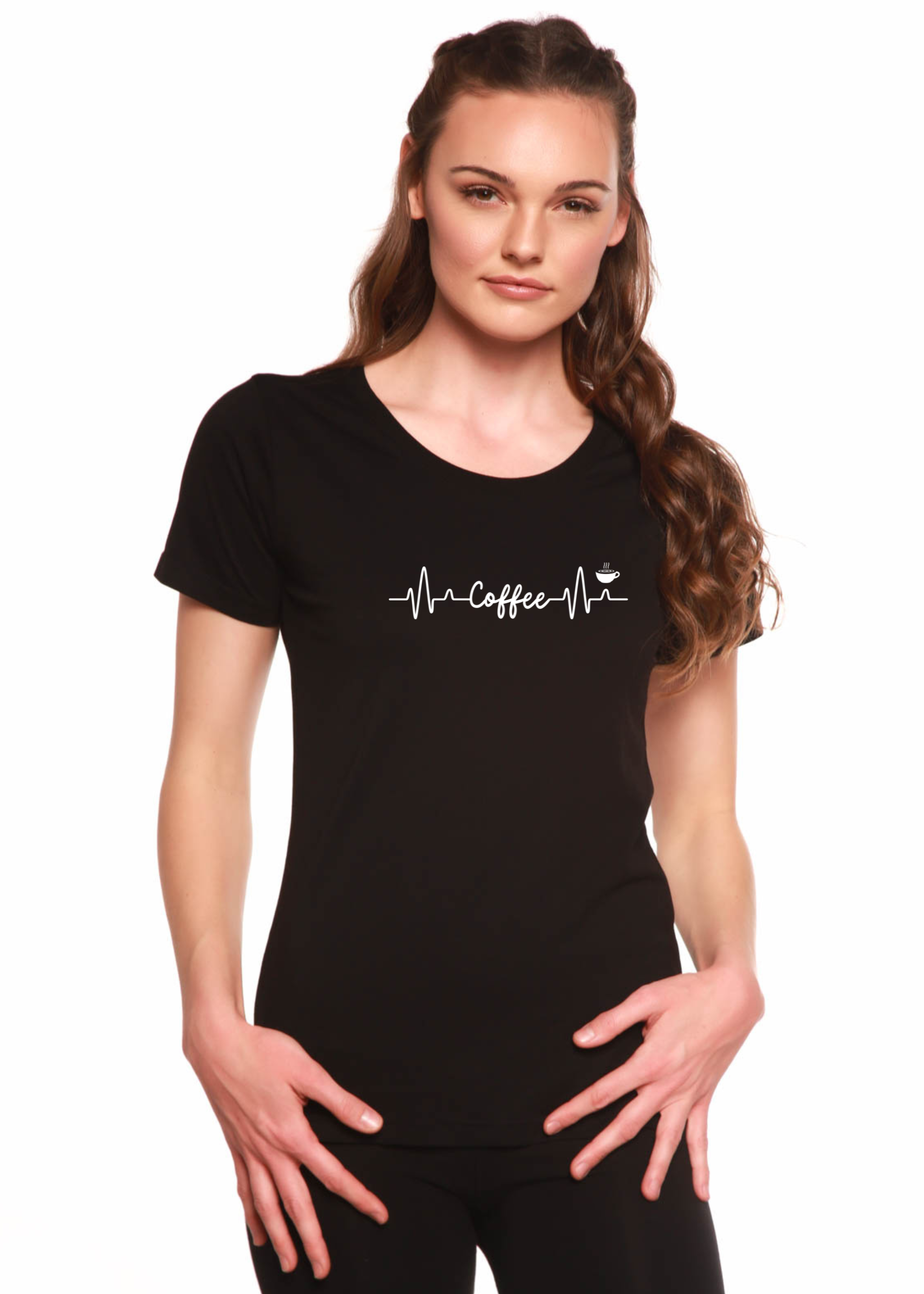 Heartbeat Coffee Printed Women's Bamboo/Cotton Short Sleeve Scoop Neck T-Shirt