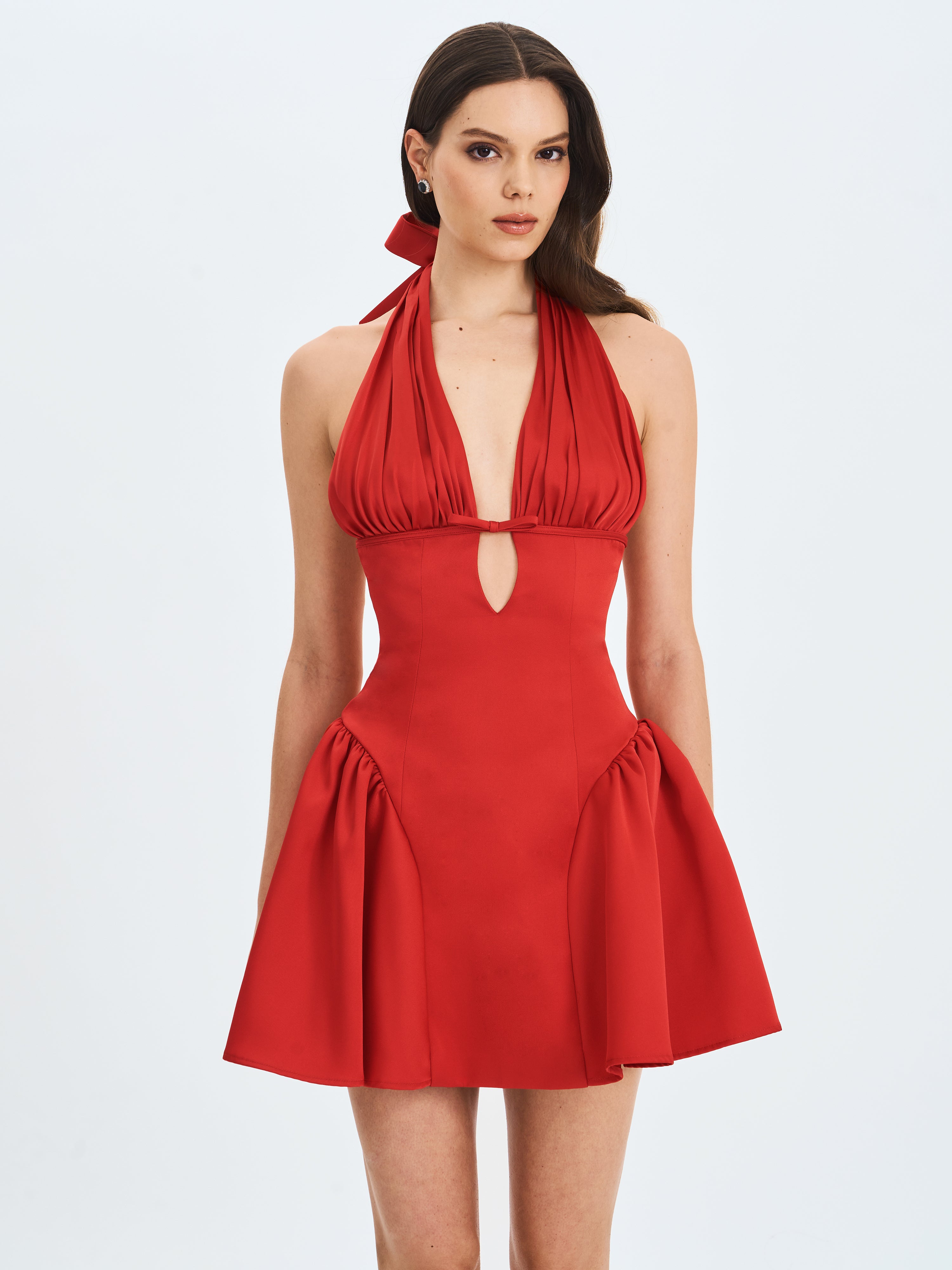 Peyton Ruby Plunging Halter Keyhole Mini Dress