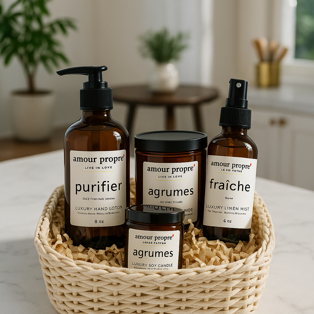 Amour Propre® LUX COLLECTION - Citrus and Rosemary Hand Soap, Hand Lotion, Soy Candle