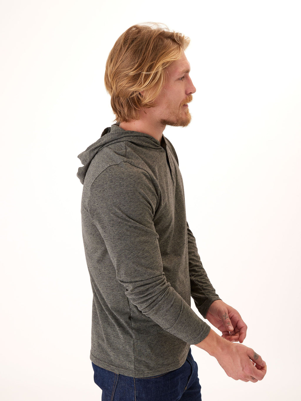 Black Fleck Triblend Henley Hoodie