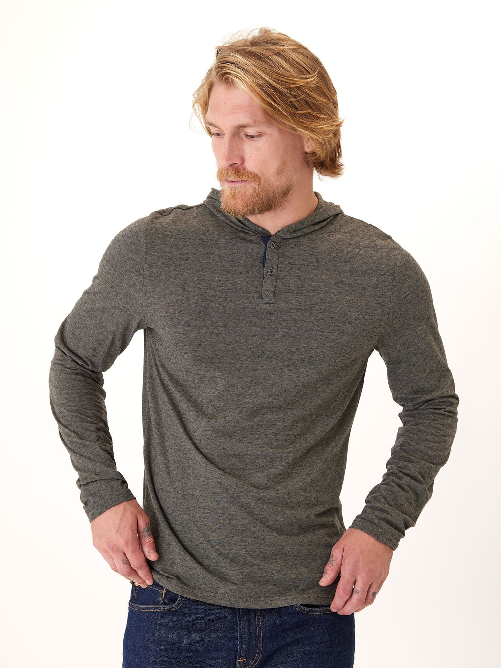 Black Fleck Triblend Henley Hoodie