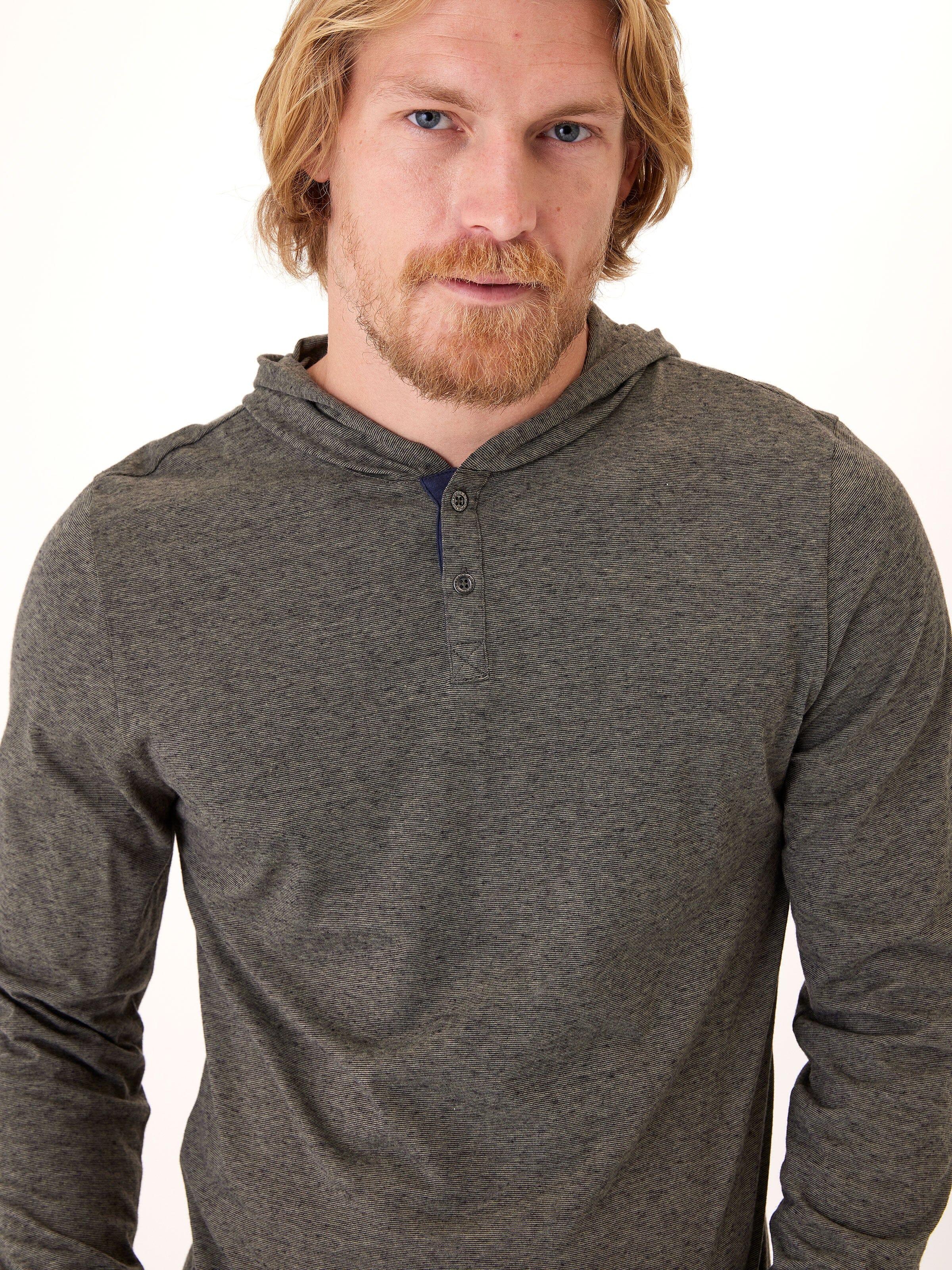 Black Fleck Triblend Henley Hoodie