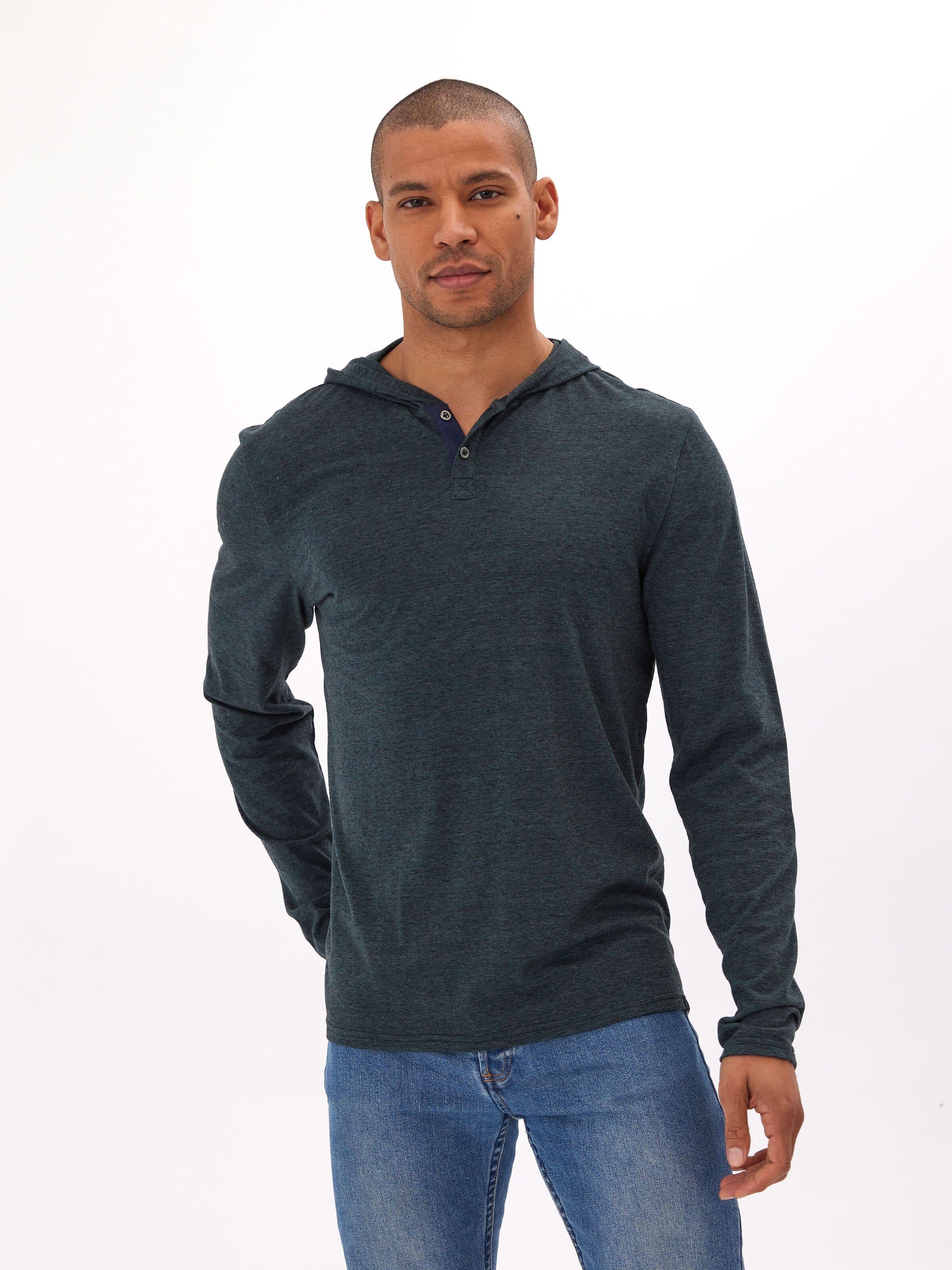 Black Fleck Triblend Henley Hoodie