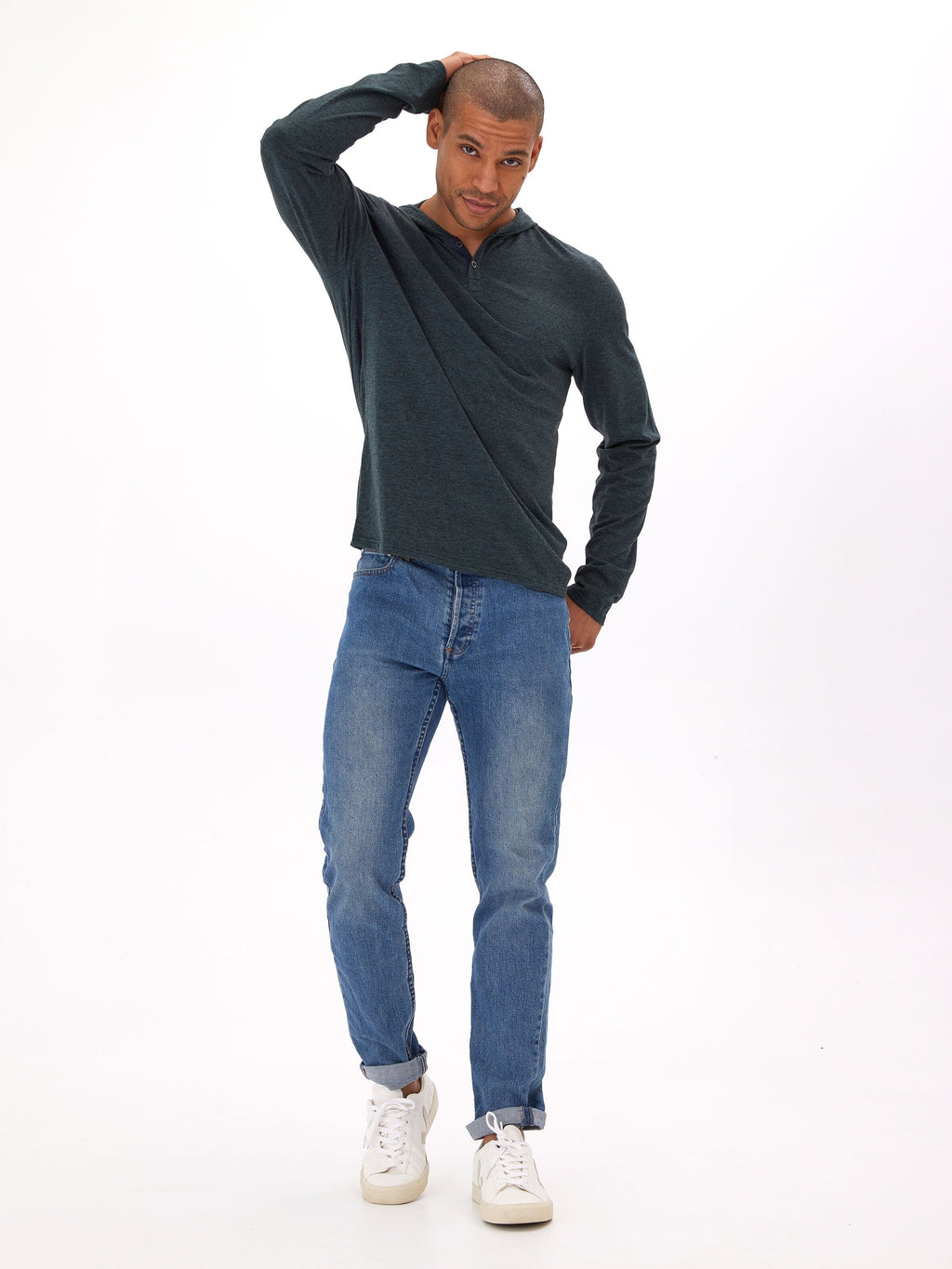 Black Fleck Triblend Henley Hoodie