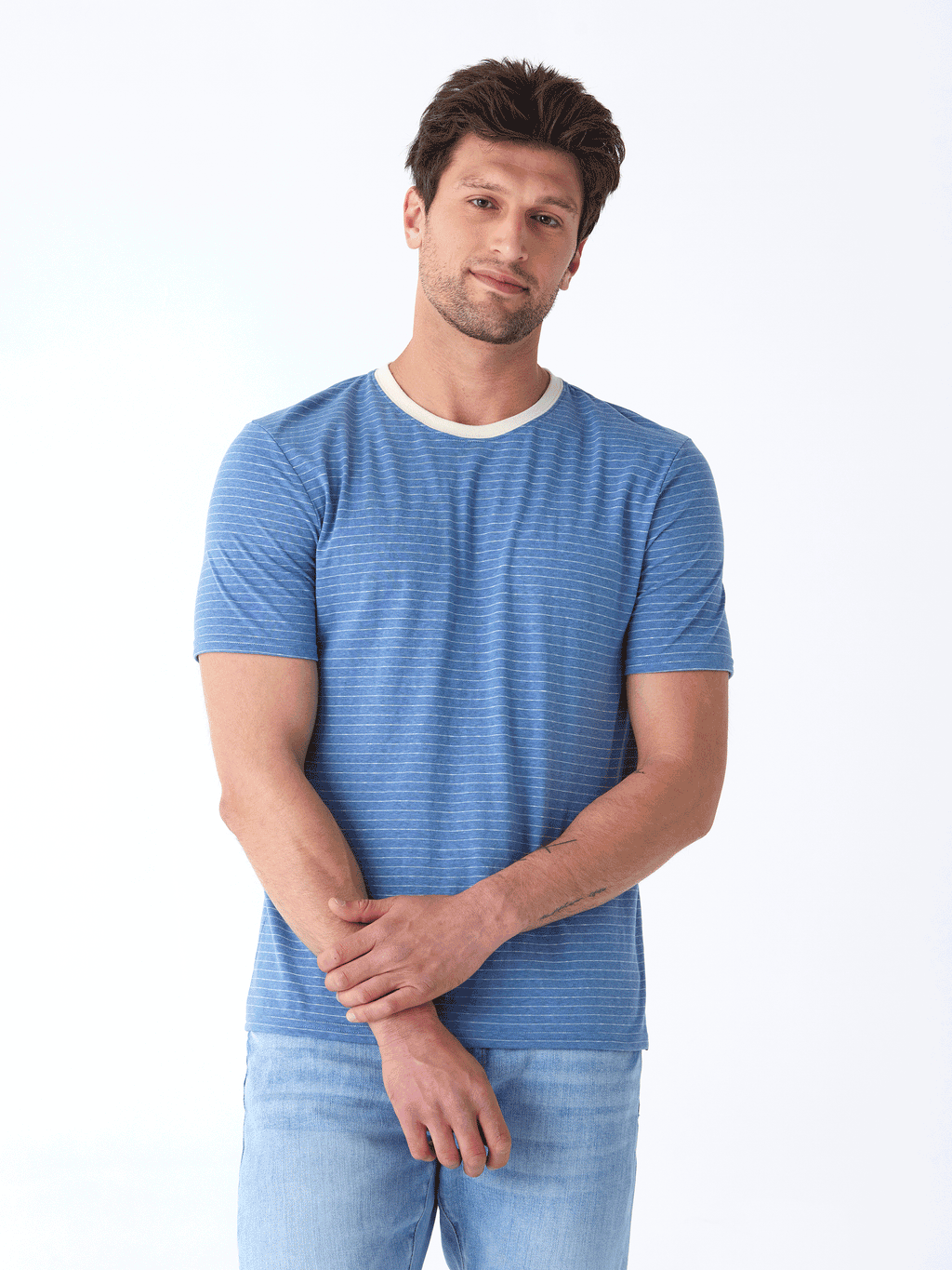 Stripe Triblend Jersey Crew Tee