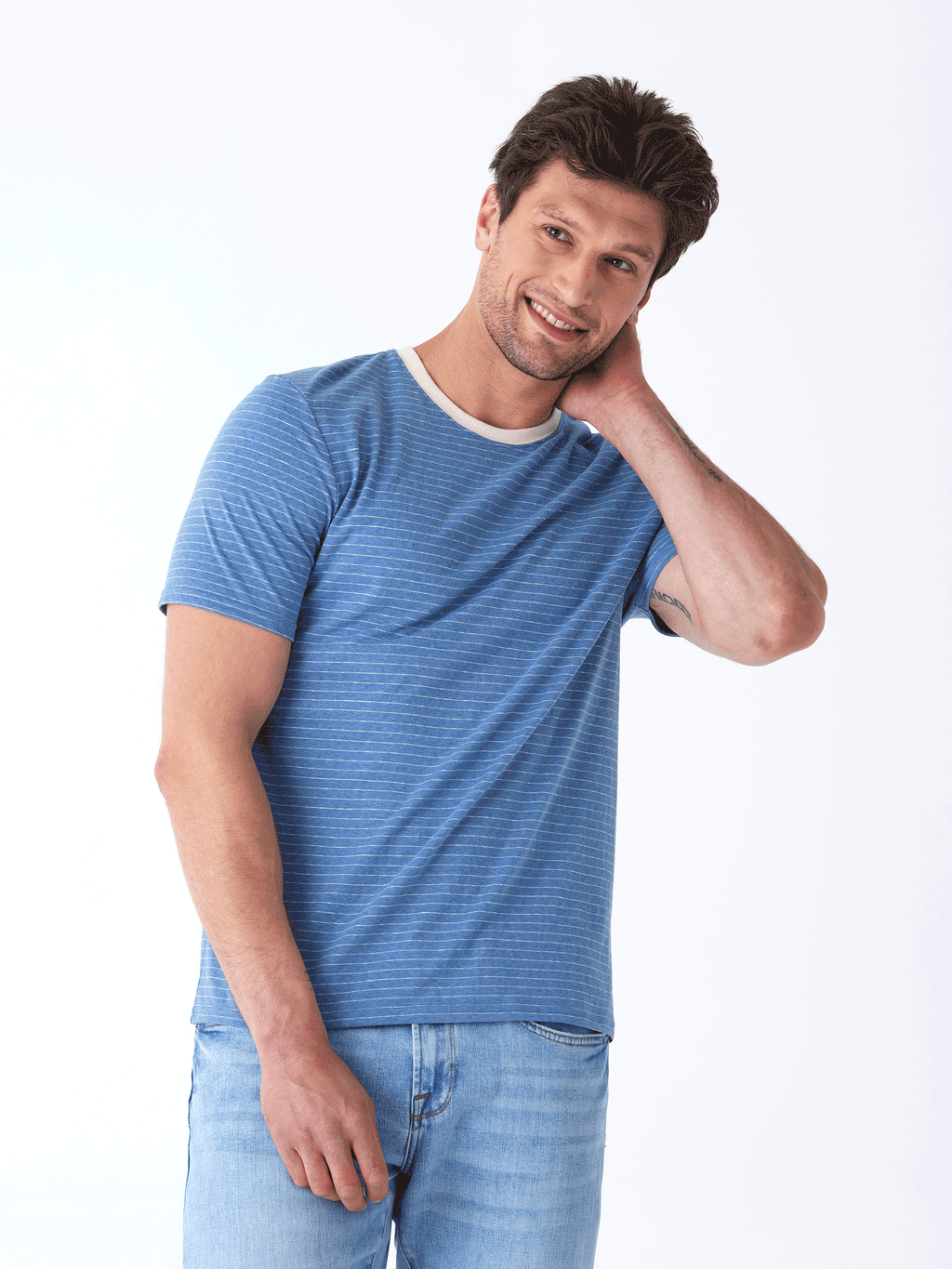 Stripe Triblend Jersey Crew Tee