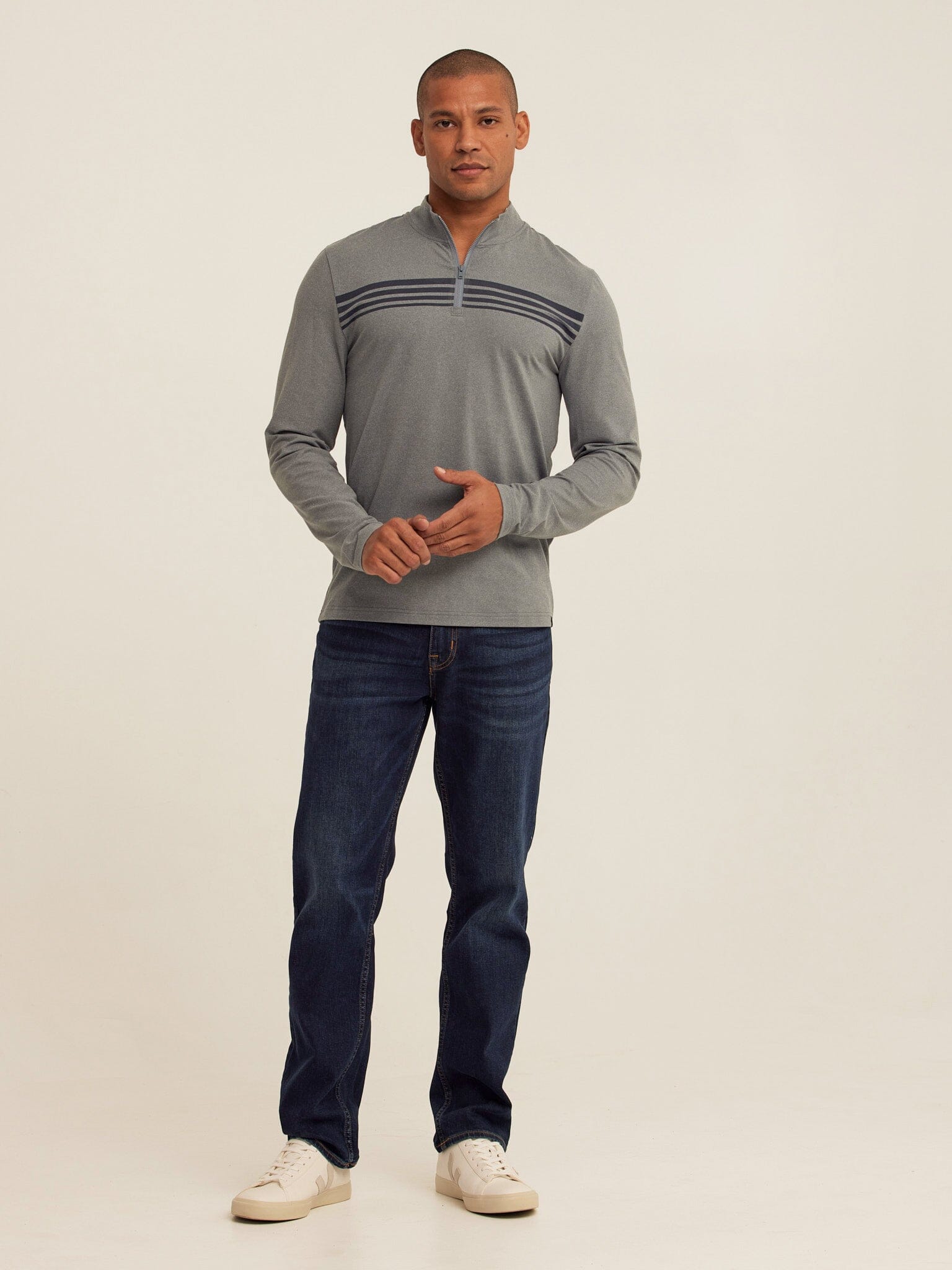 Kace Luxe Jersey Stripe Quarter Zip