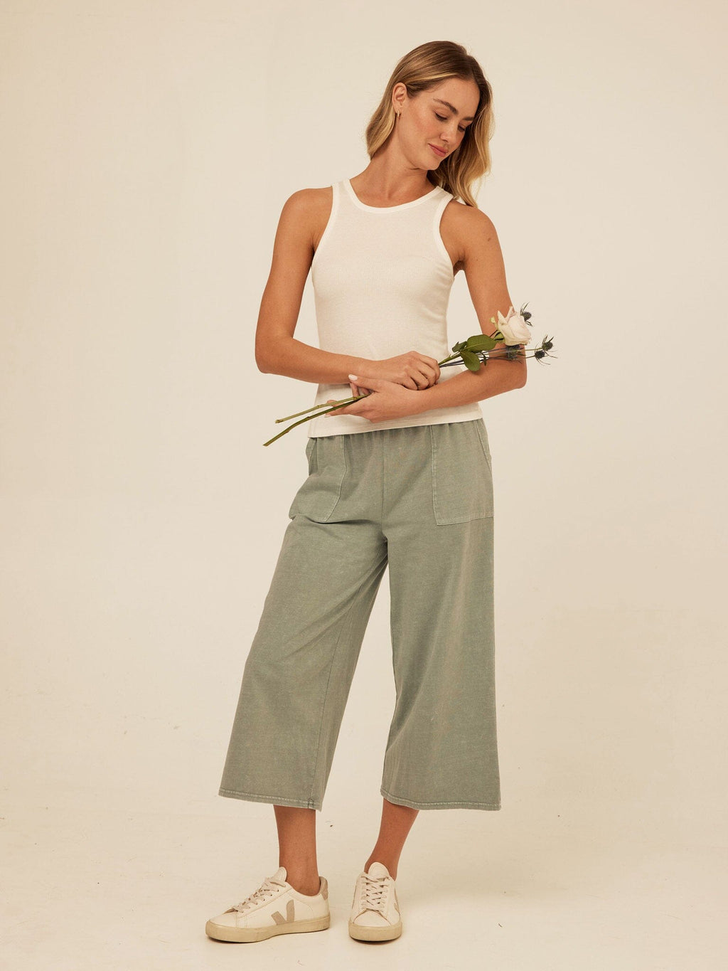 Alva Mineral Wash Eco Jersey Wide Leg Capri Pant