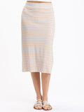 Adella Stripe Feather Rib Side-Slit Midi Skirt