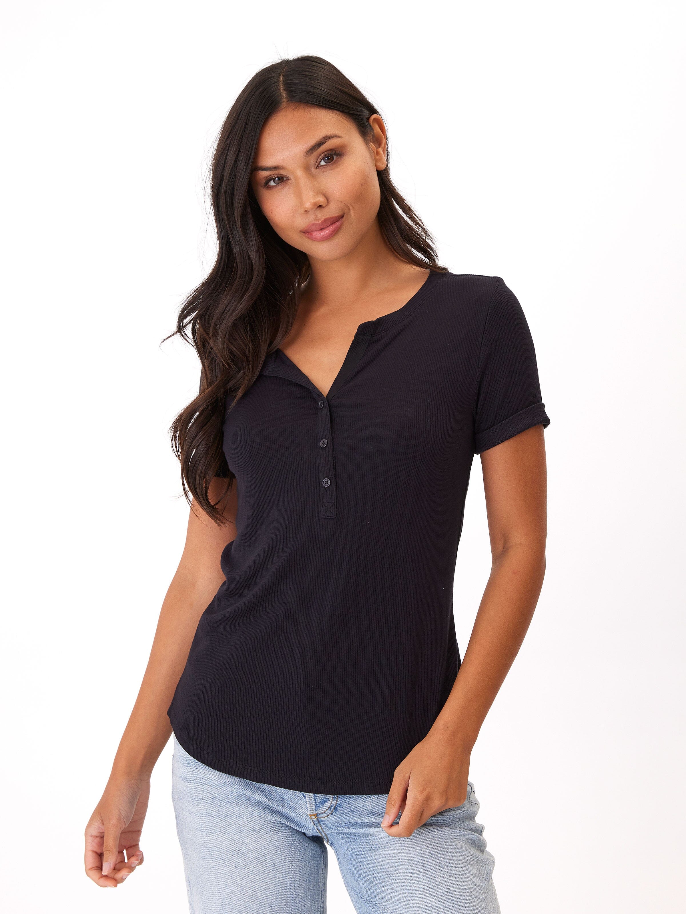 Akia Feather Rib Henley Tee
