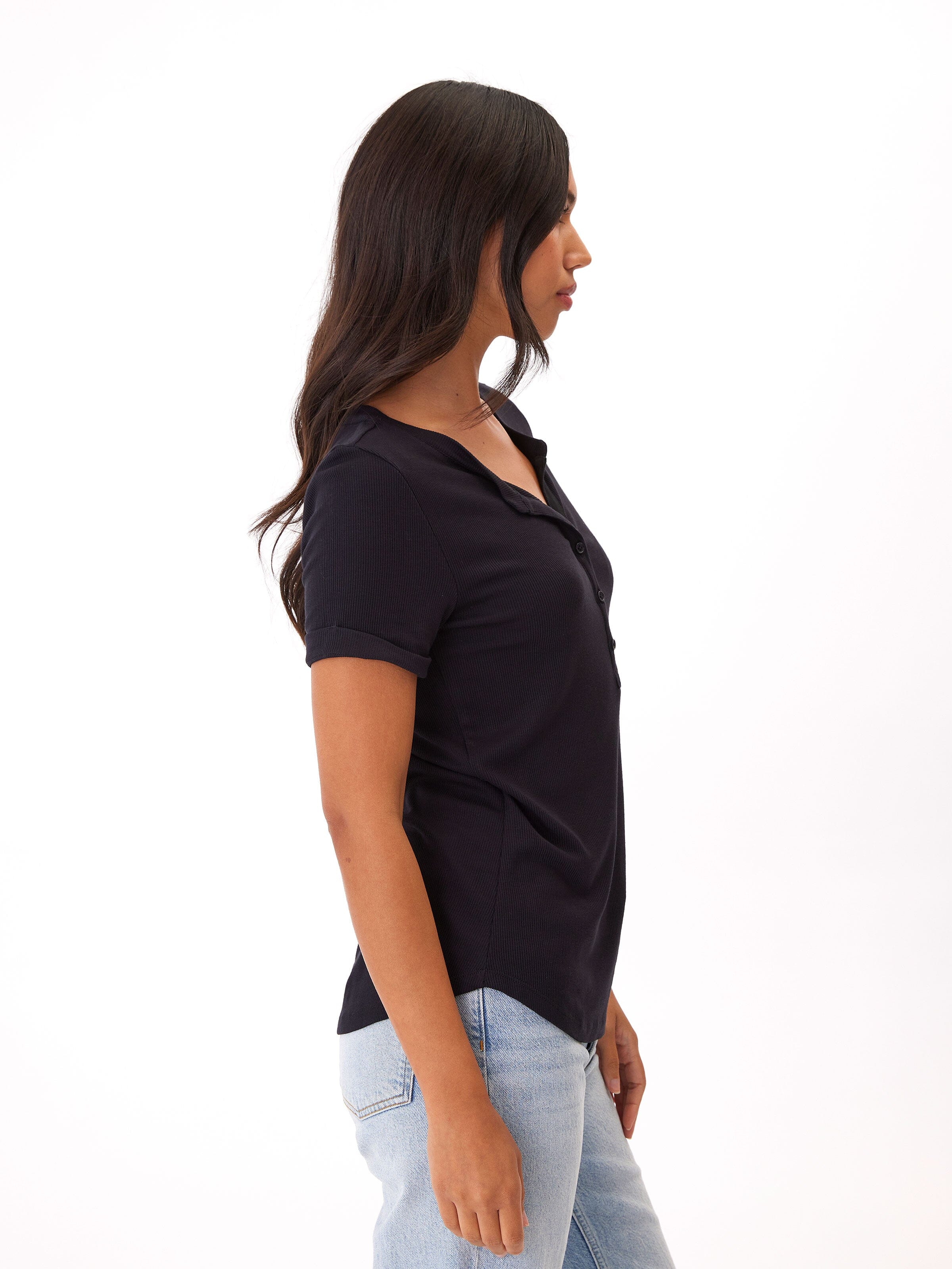 Akia Feather Rib Henley Tee
