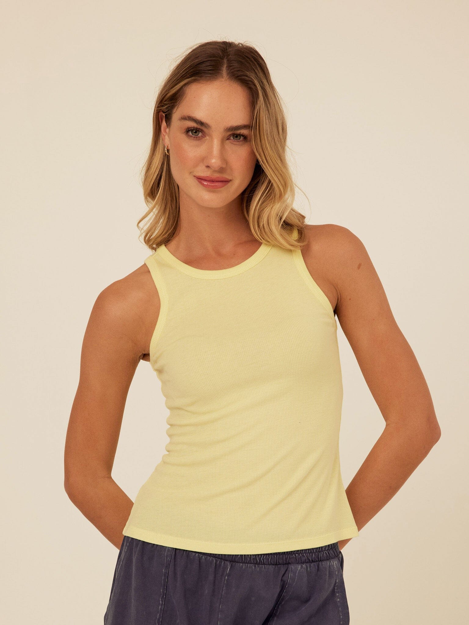 Bailey Feather Rib High Neck Tank