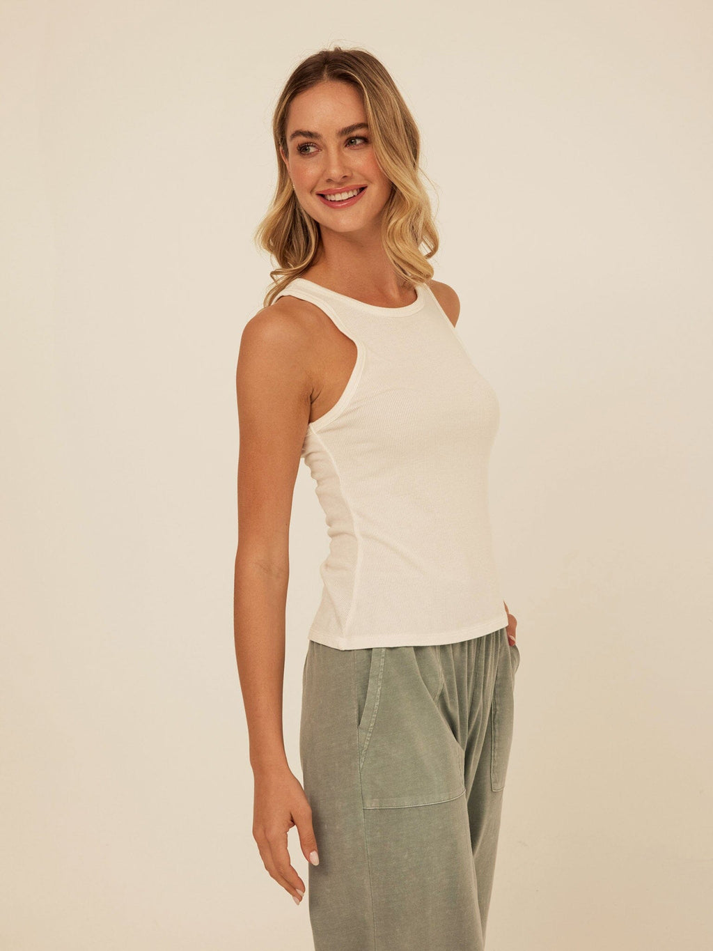 Bailey Feather Rib High Neck Tank