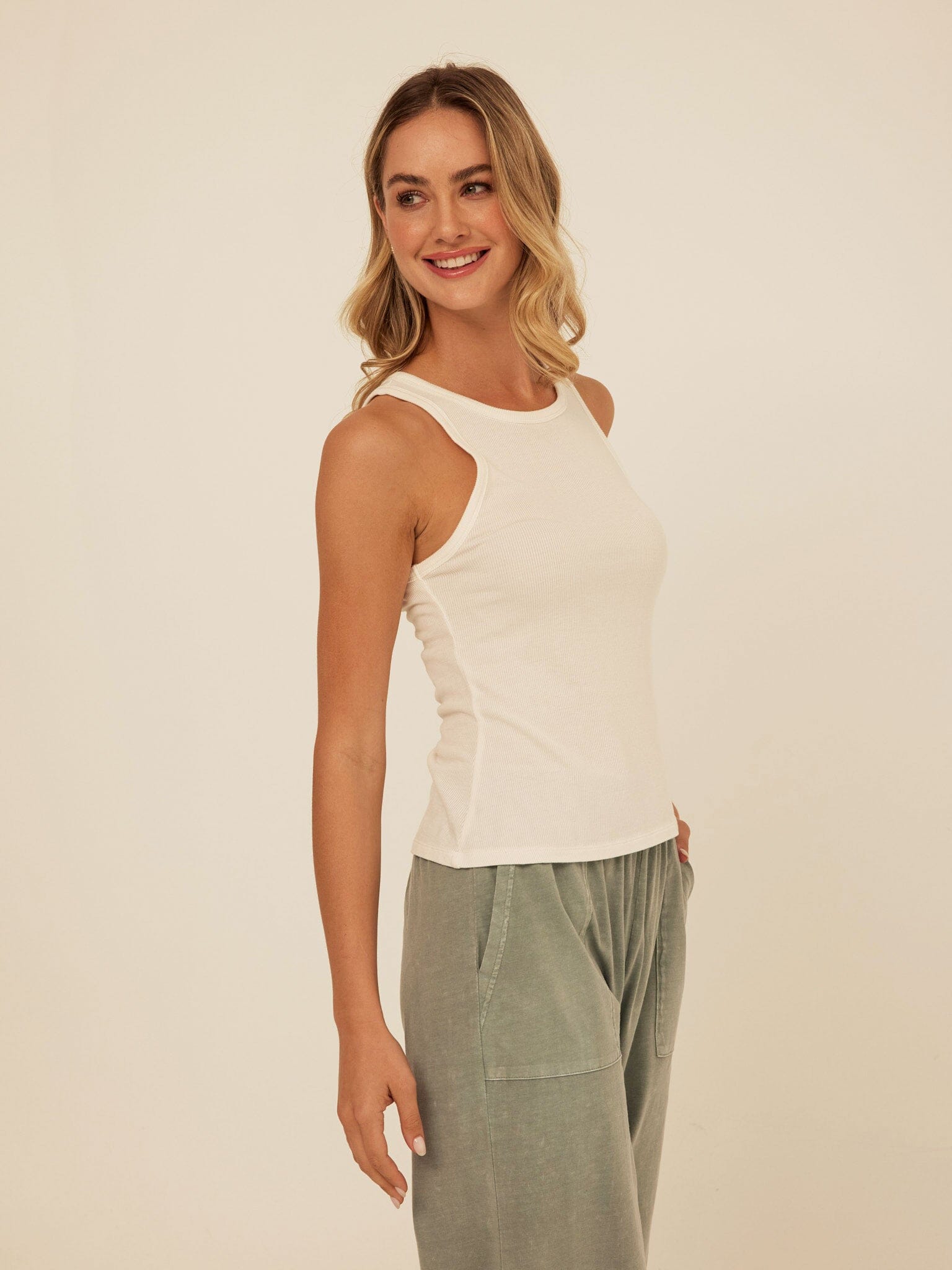 Bailey Feather Rib High Neck Tank