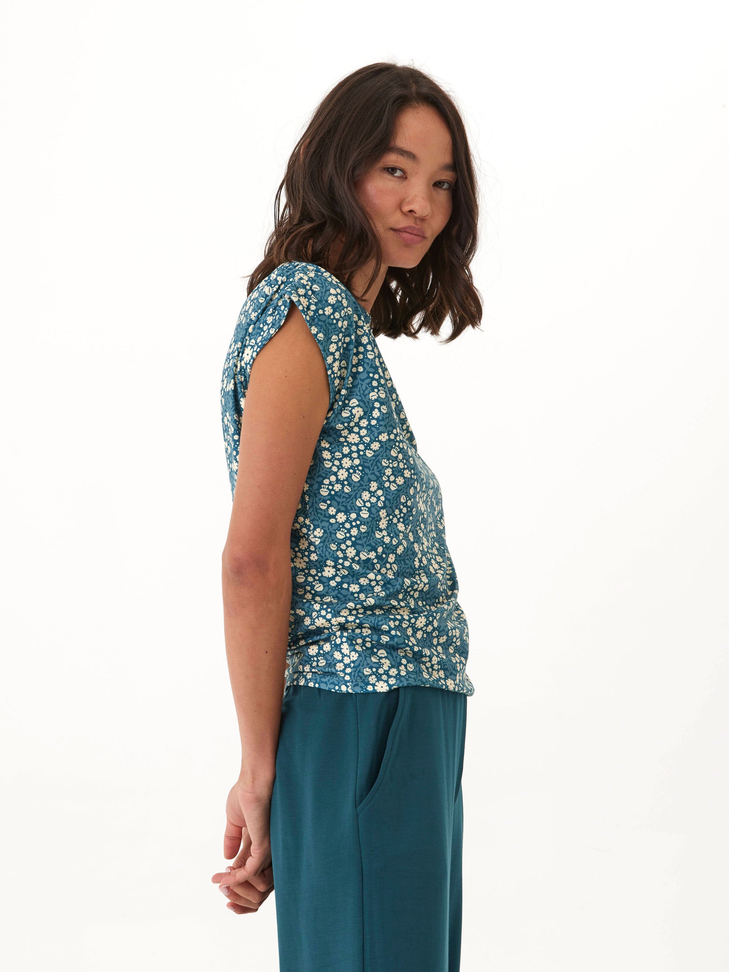 Leoni Micro Bloom Print Off-Shoulder Luxe Jersey Top