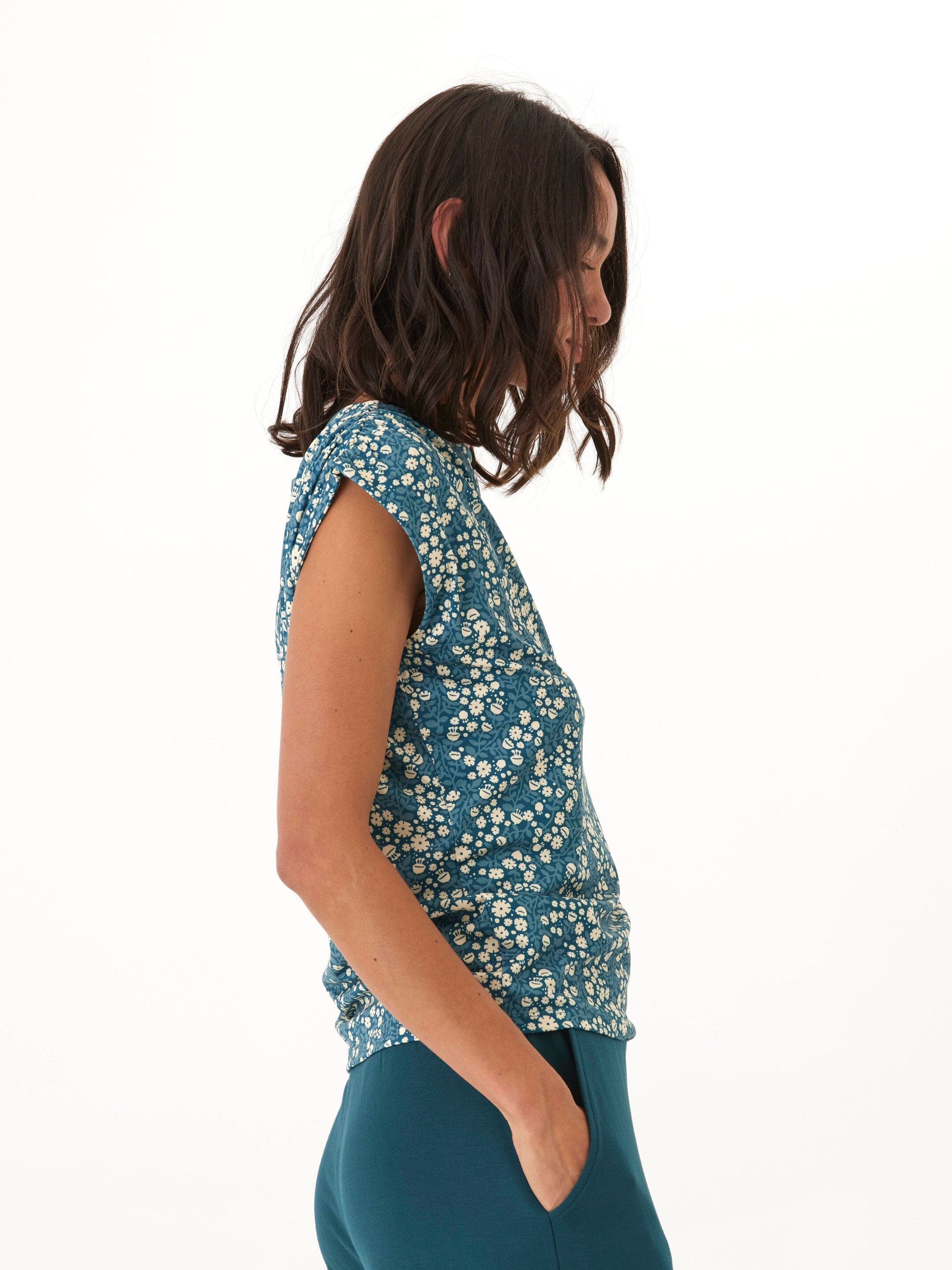 Leoni Micro Bloom Print Off-Shoulder Luxe Jersey Top