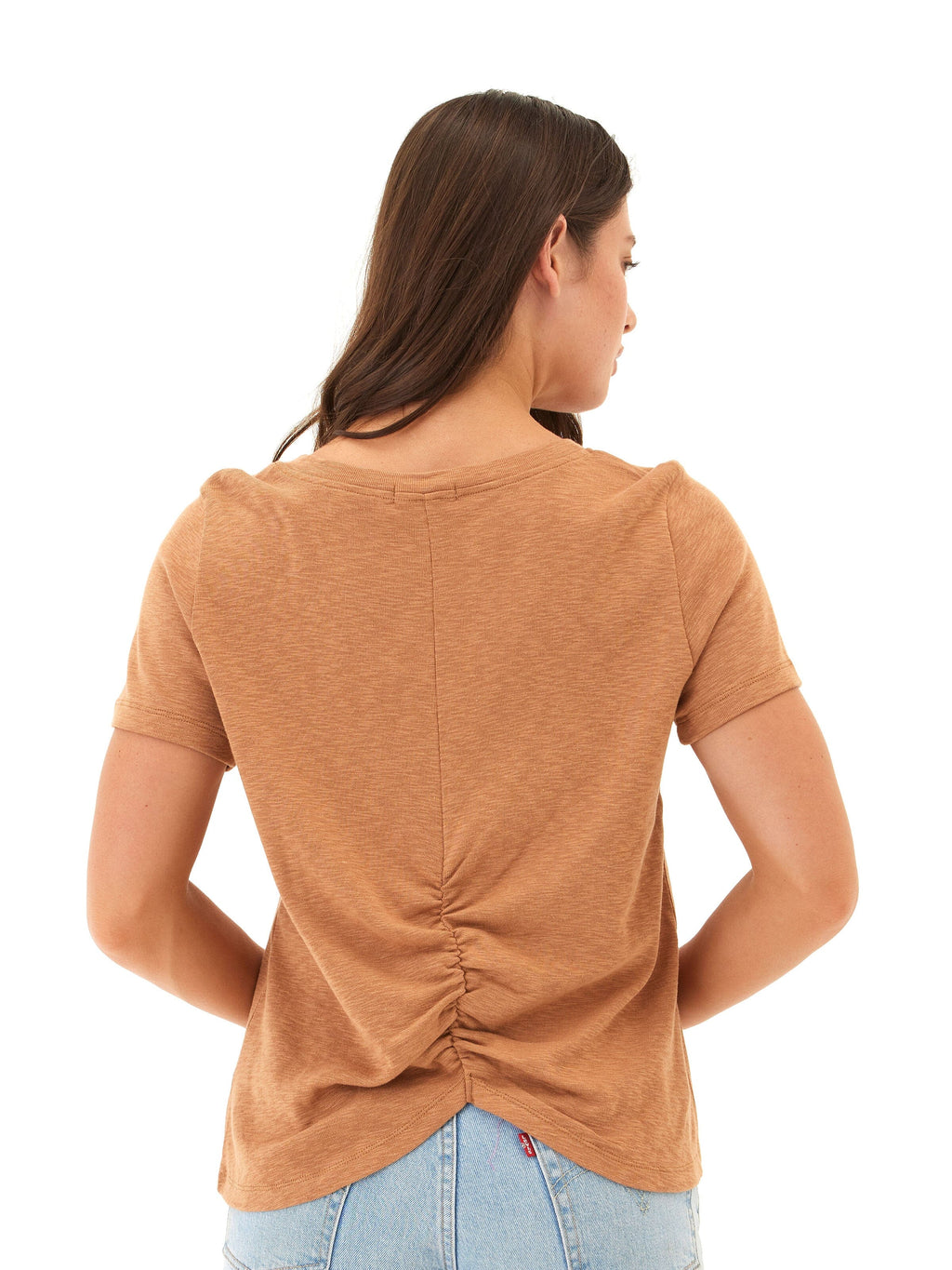 Leonora Textured Slub Jersey Ruched Vneck Top