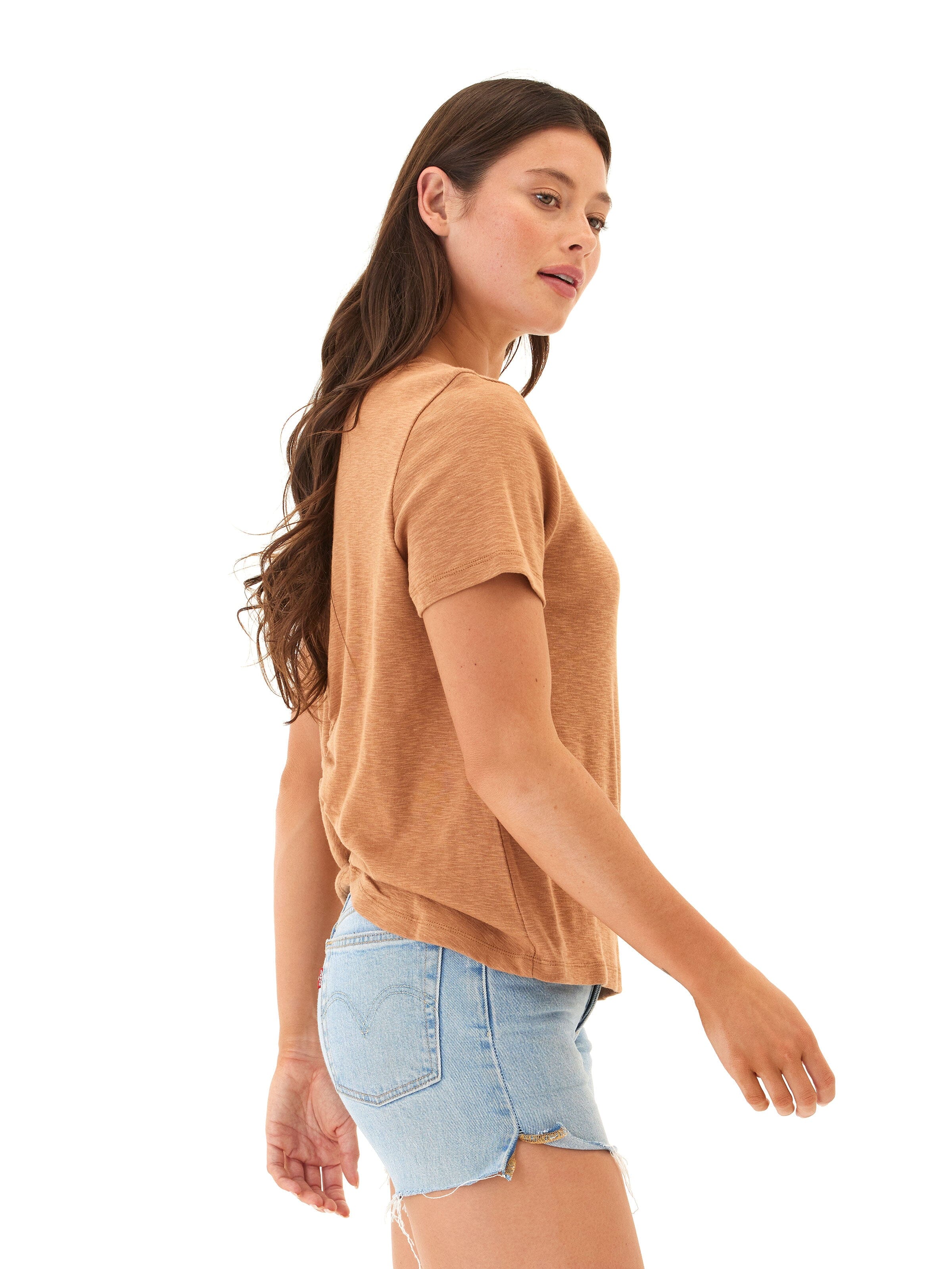 Leonora Textured Slub Jersey Ruched Vneck Top