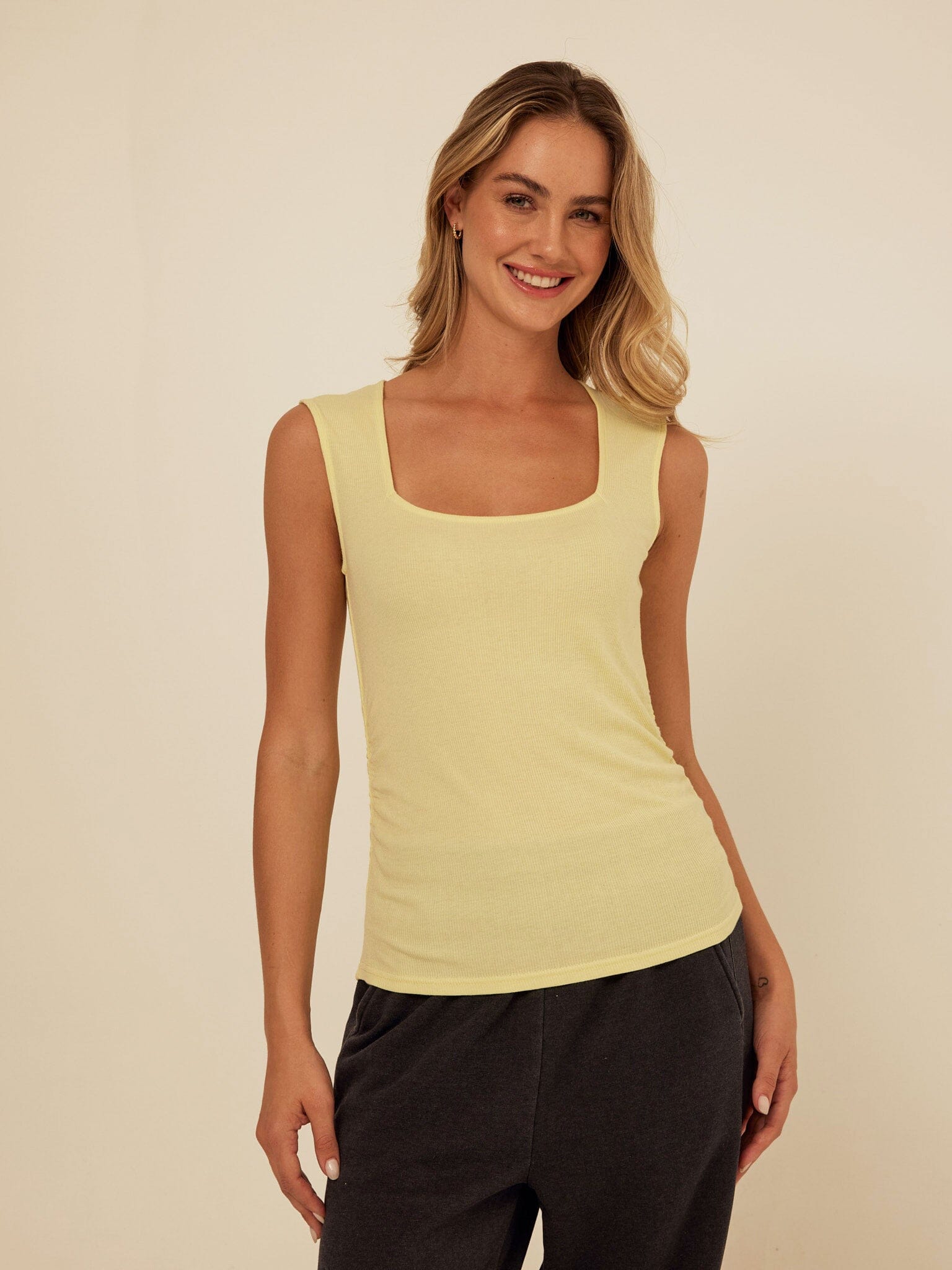 Brynlee Feather Rib Ruched Top