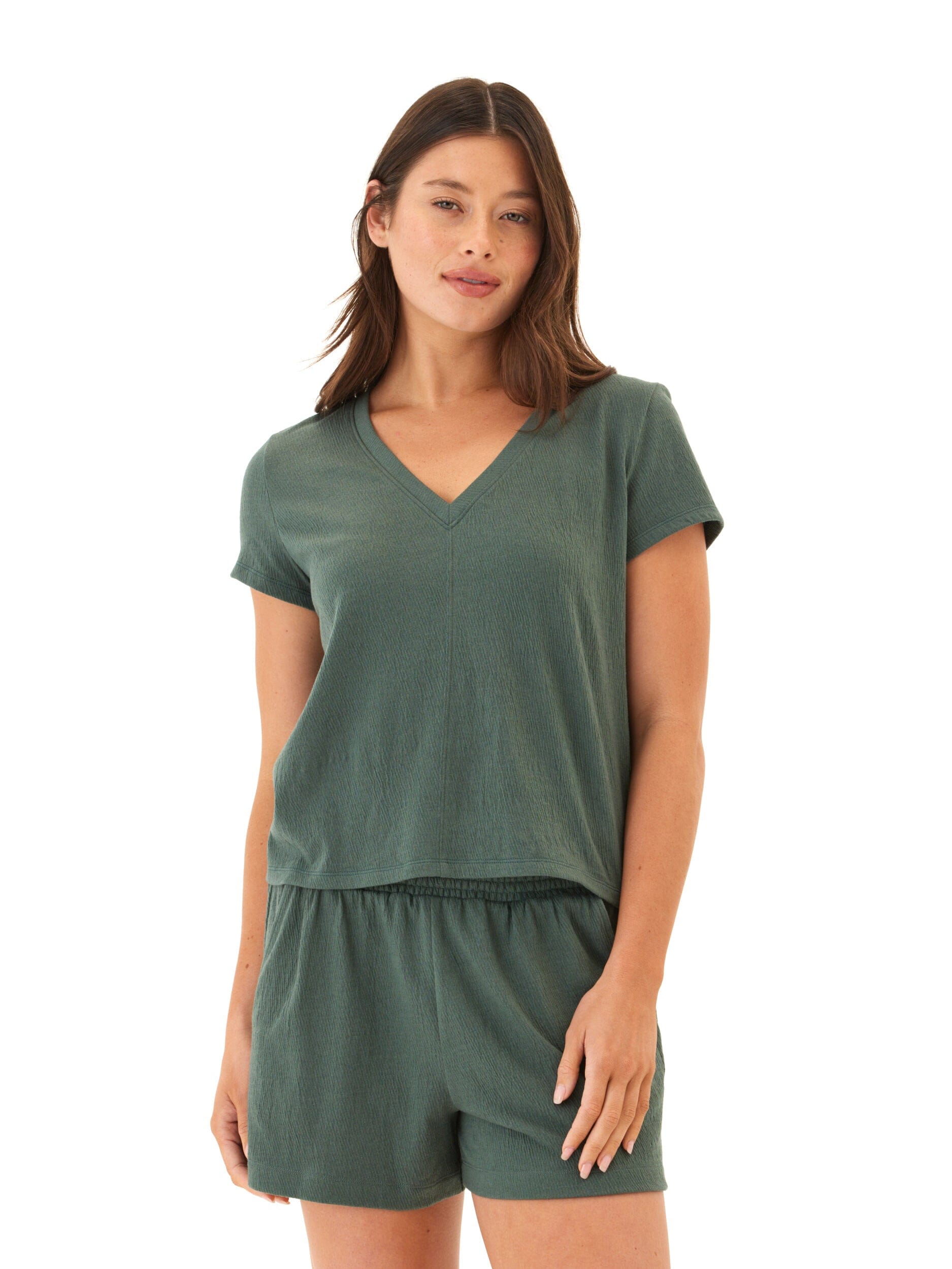Aylani Smocked Jersey V-Neck Top