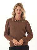 Julieta Cozy Solid Knit Long Sleeve Sweater Polo