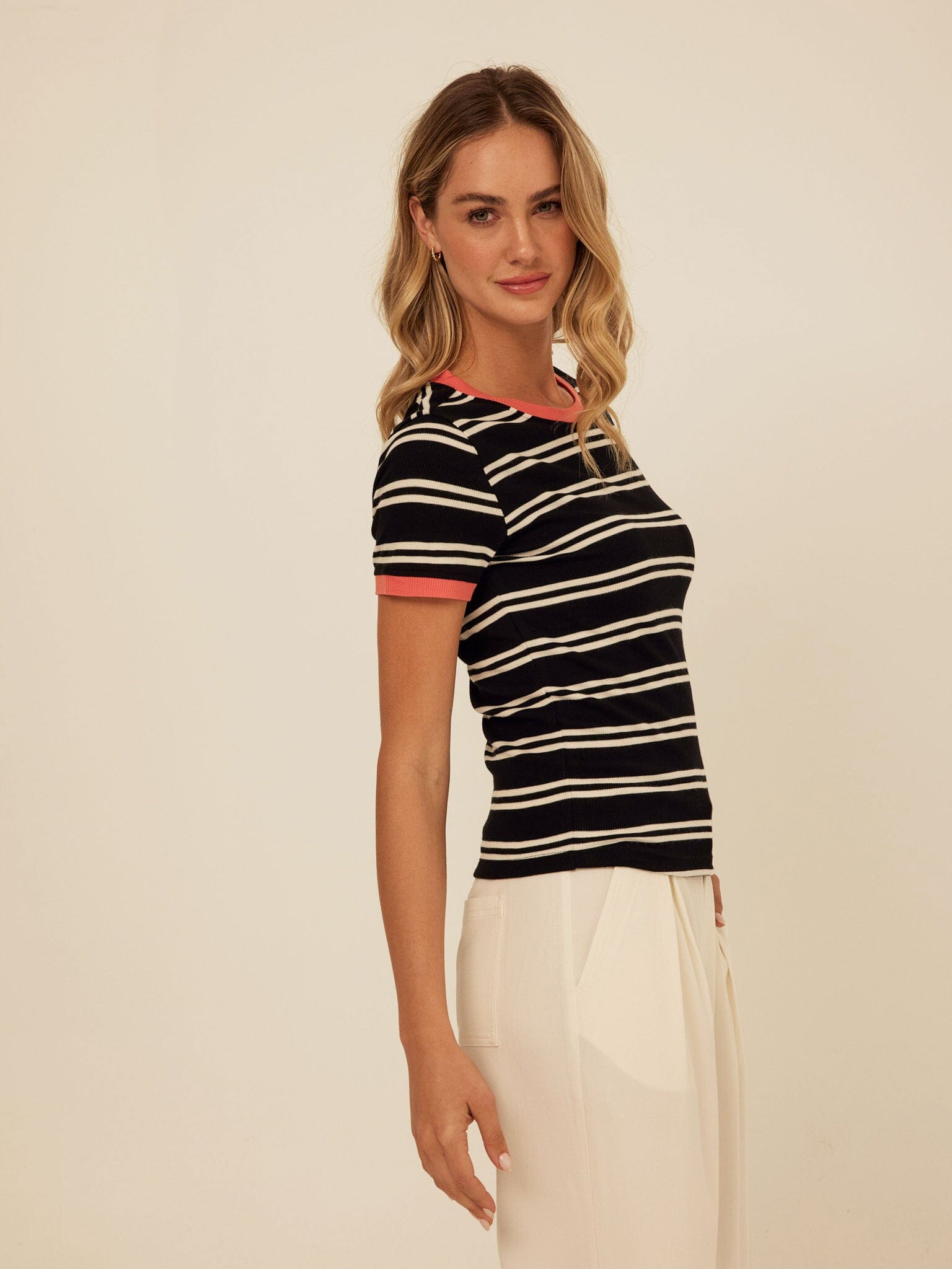 Arleen Barbados Stripe Feather Rib Ringer Tee