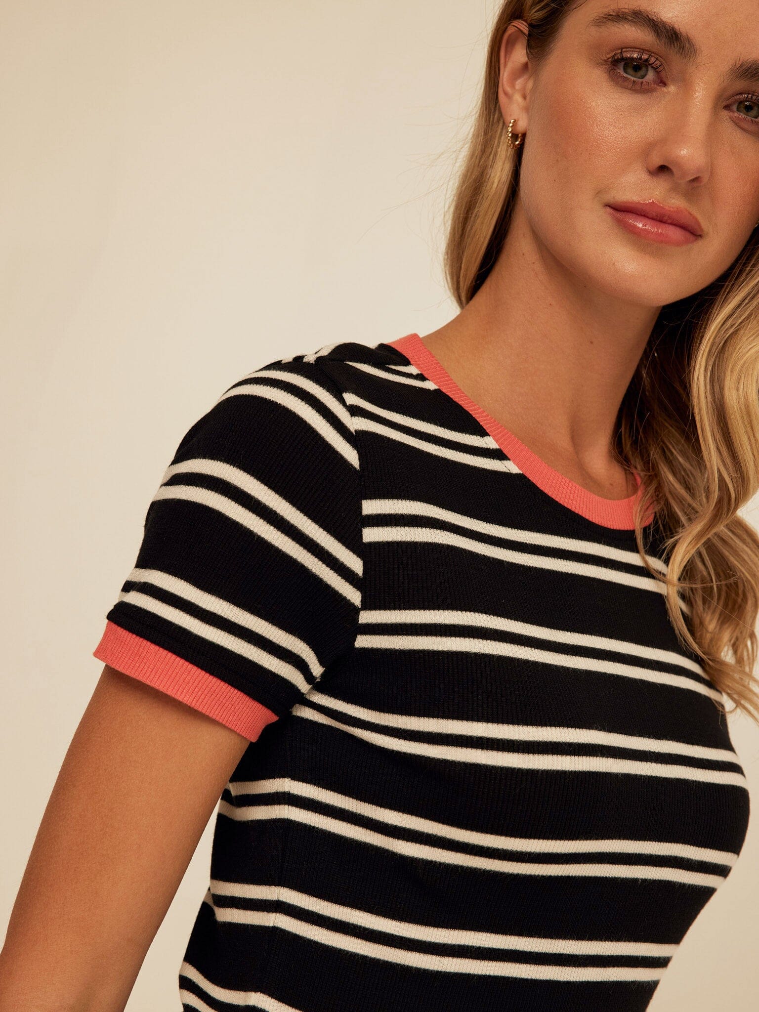 Arleen Barbados Stripe Feather Rib Ringer Tee