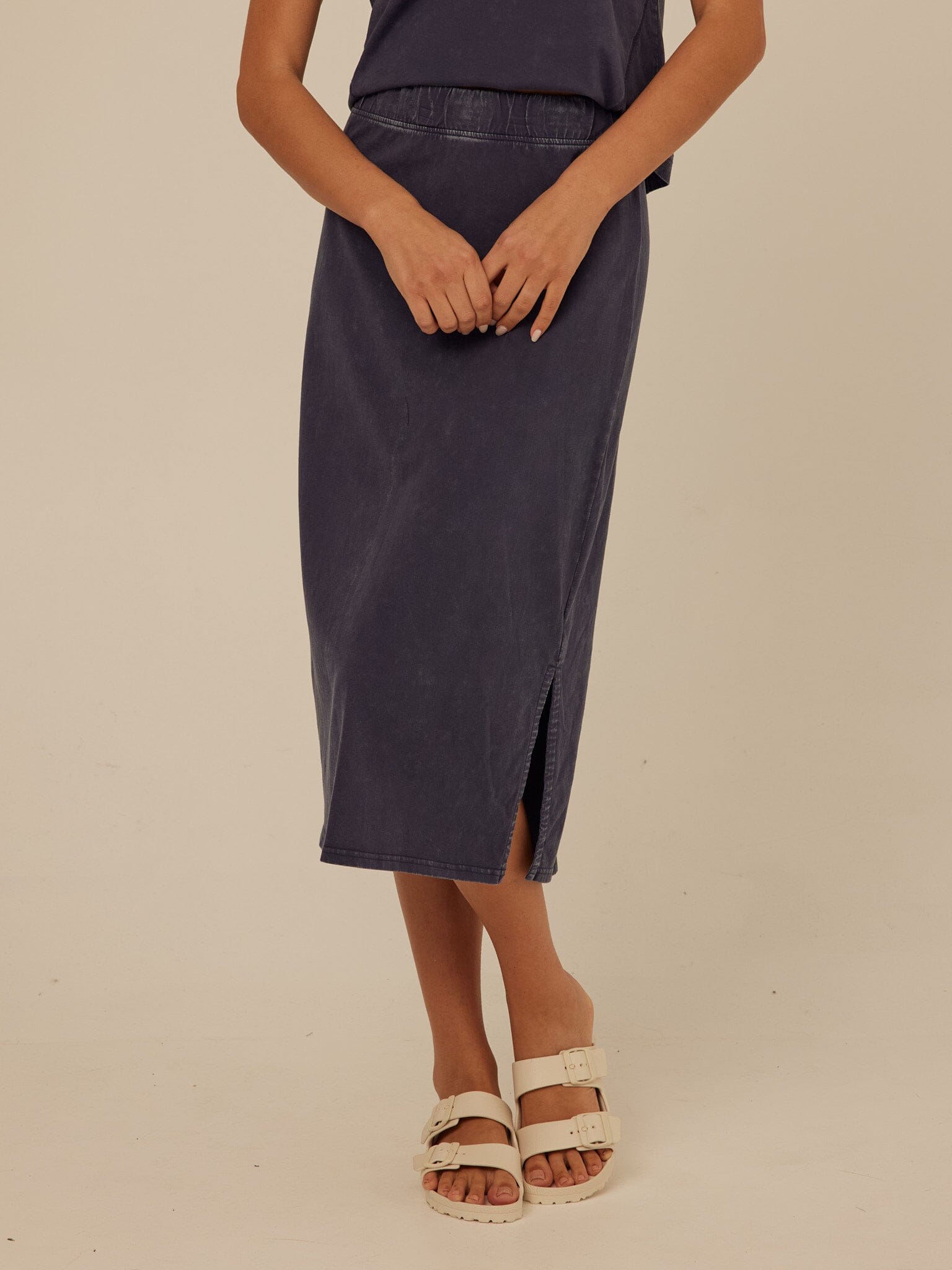 Adella Mineral Wash Eco Jersey Midi Skirt