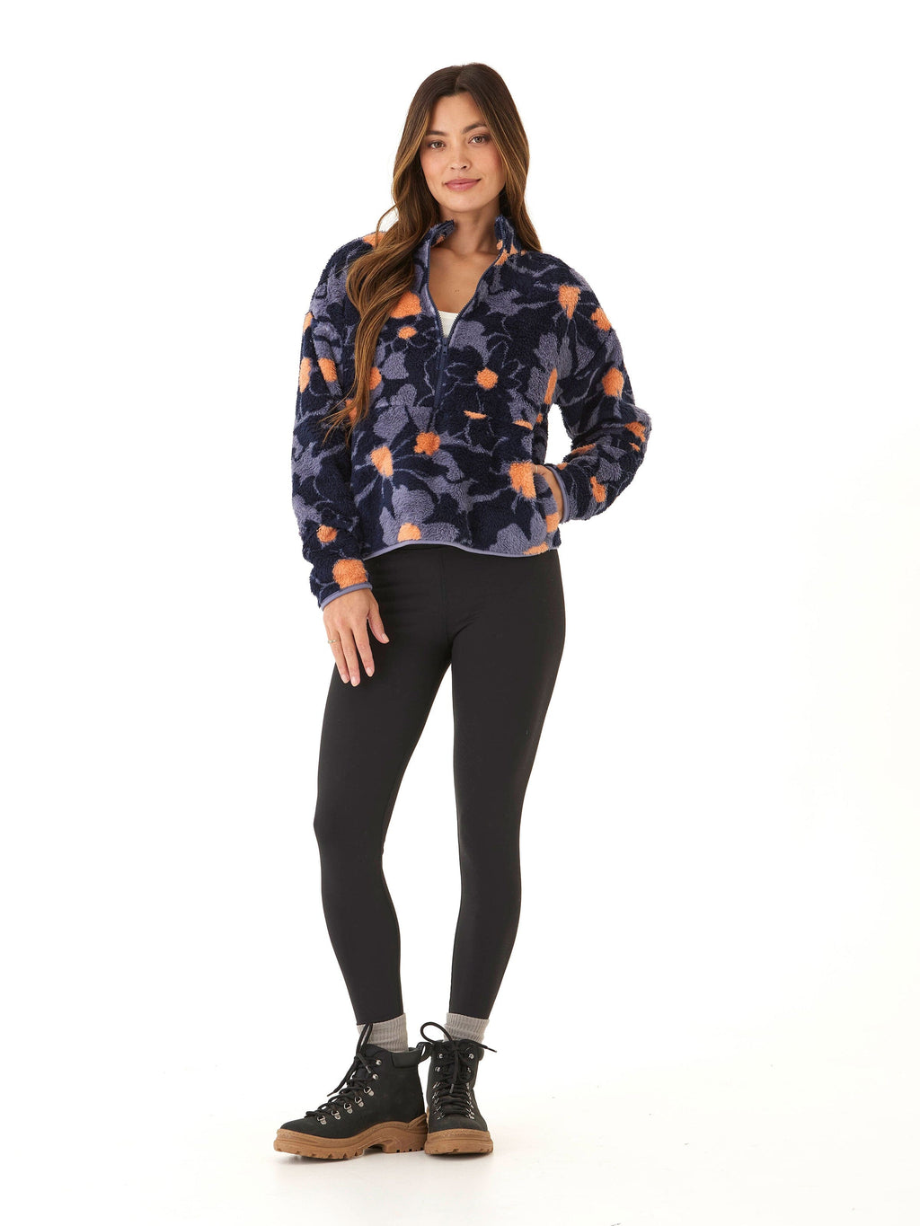Josephine Abstract Bloom Print Sherpa 1/2-Zip