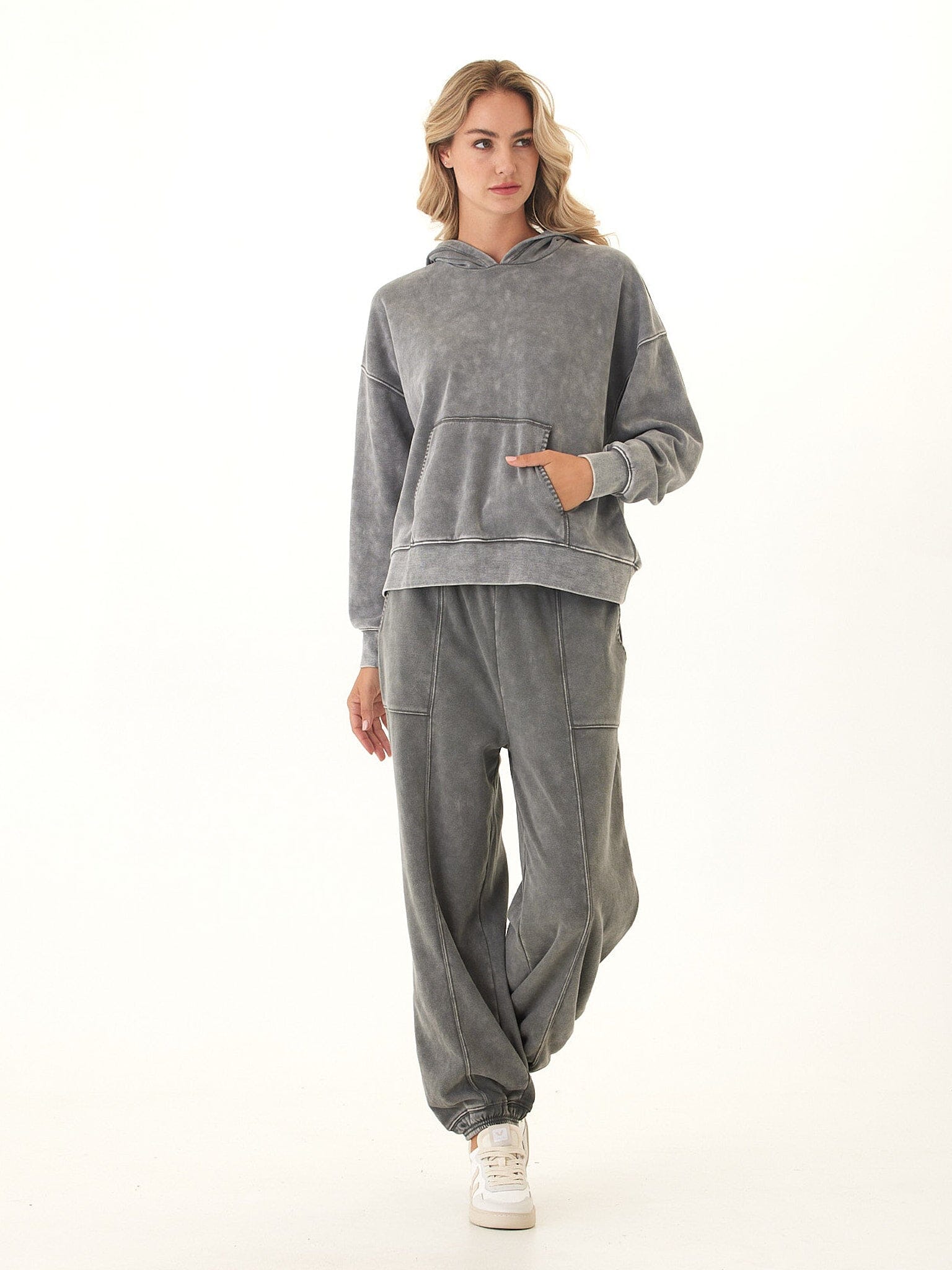 Marcellina Mineral Wash CVC Fleece Pullover Hoodie