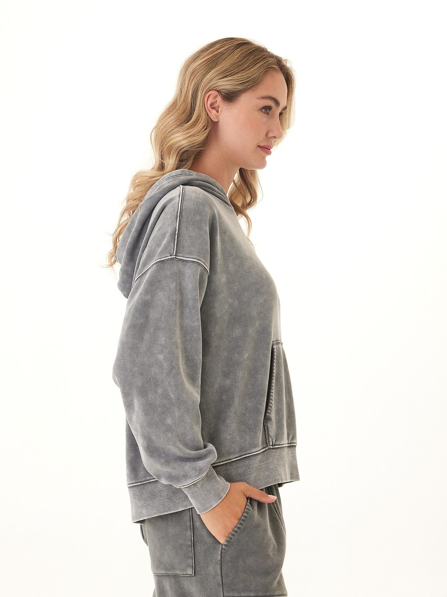 Marcellina Mineral Wash CVC Fleece Pullover Hoodie
