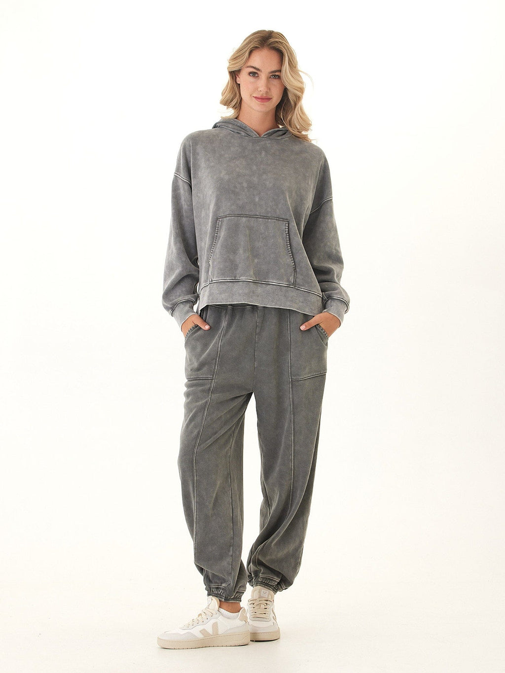 Marcellina Mineral Wash CVC Fleece Pullover Hoodie