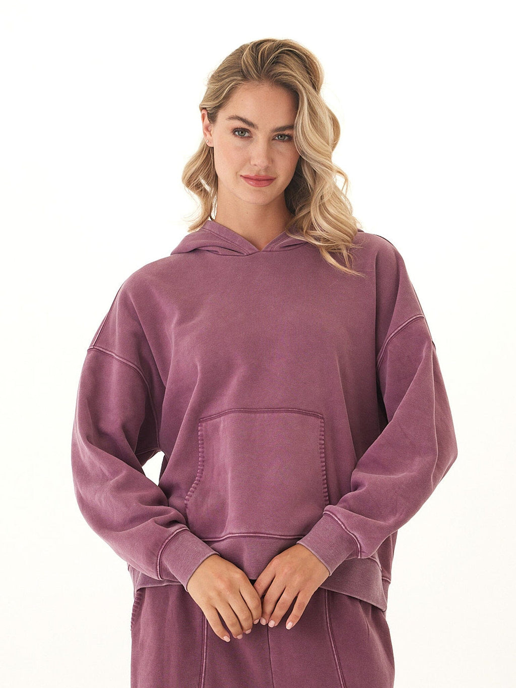 Marcellina Mineral Wash CVC Fleece Pullover Hoodie