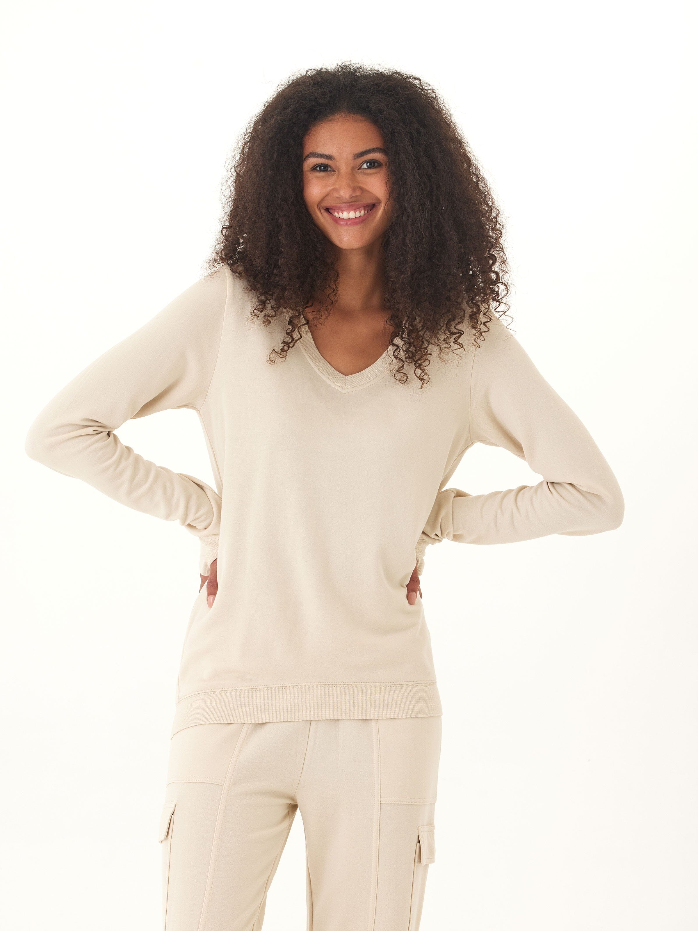 Edwina Feather Fleece V-Neck Sweatshirt