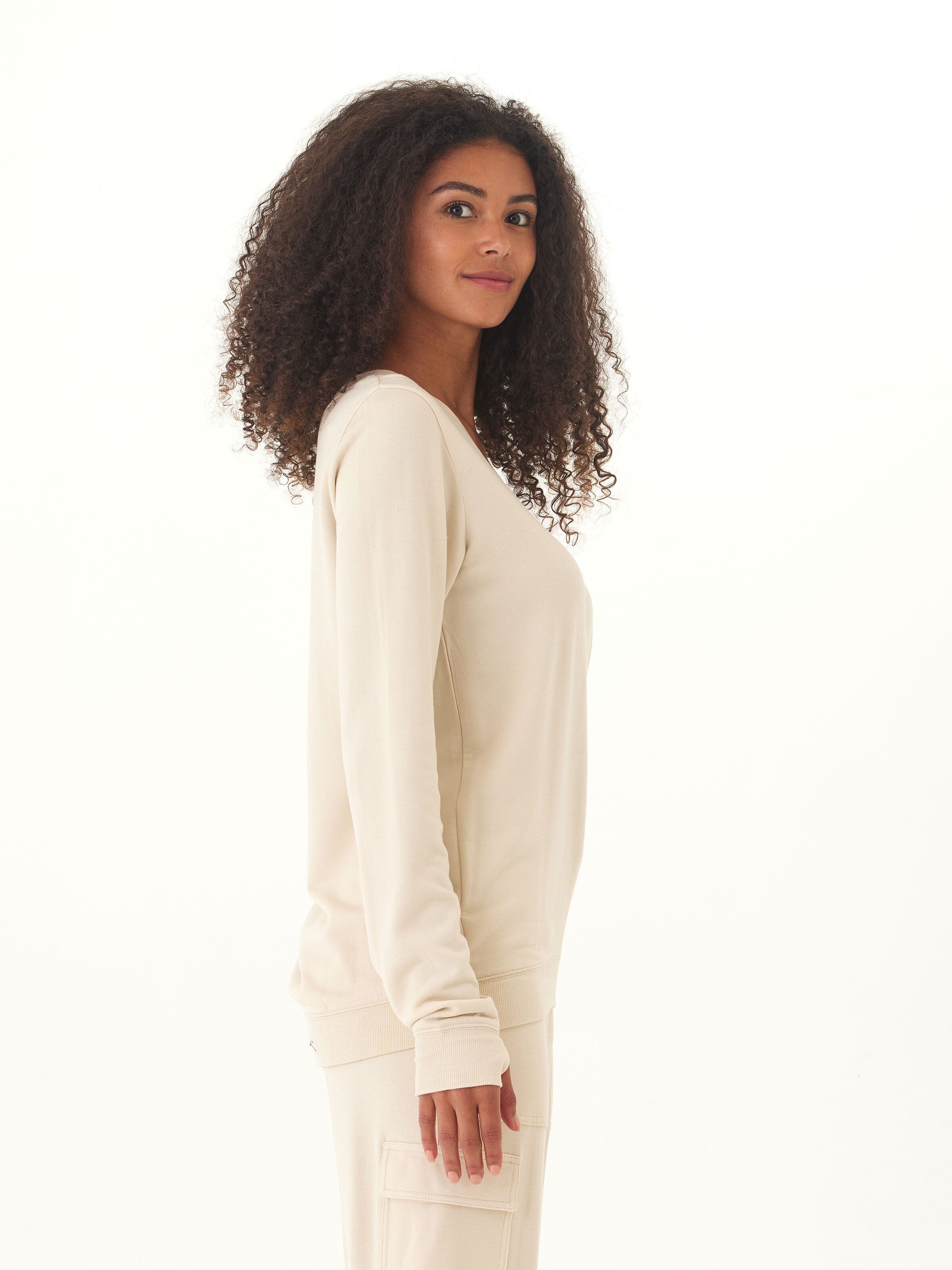 Edwina Feather Fleece V-Neck Sweatshirt
