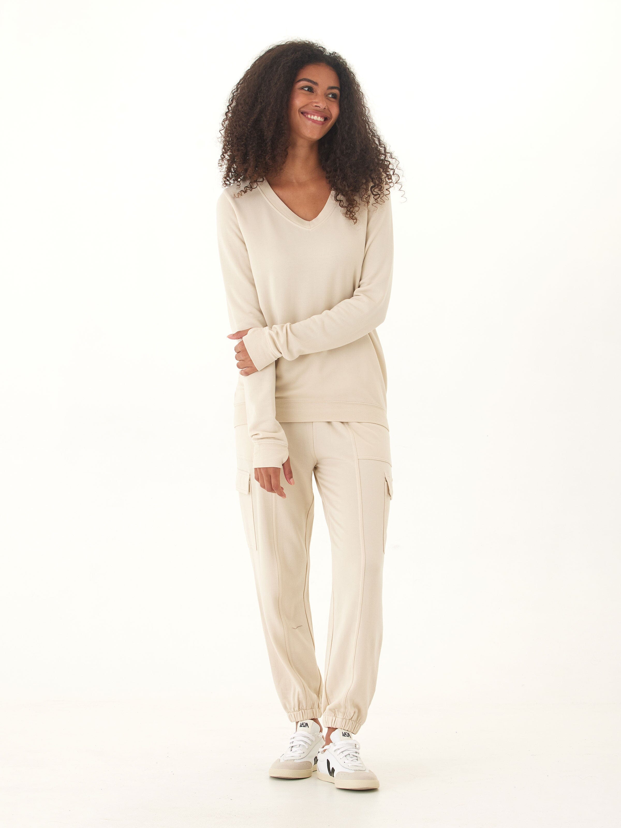 Edwina Feather Fleece V-Neck Sweatshirt