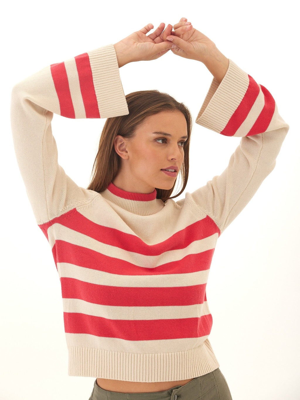 Saundra Striped Cotton Blend Raglan Sweater