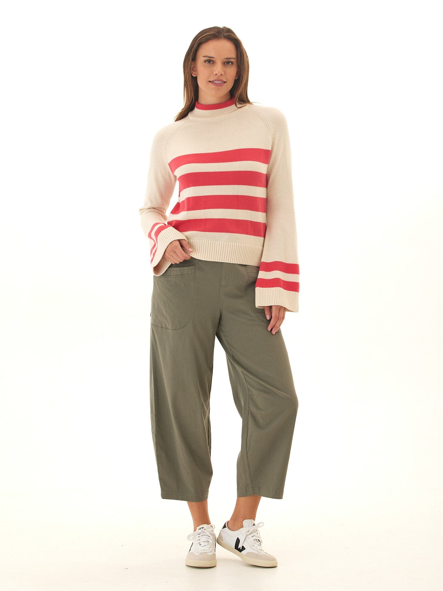 Saundra Striped Cotton Blend Raglan Sweater