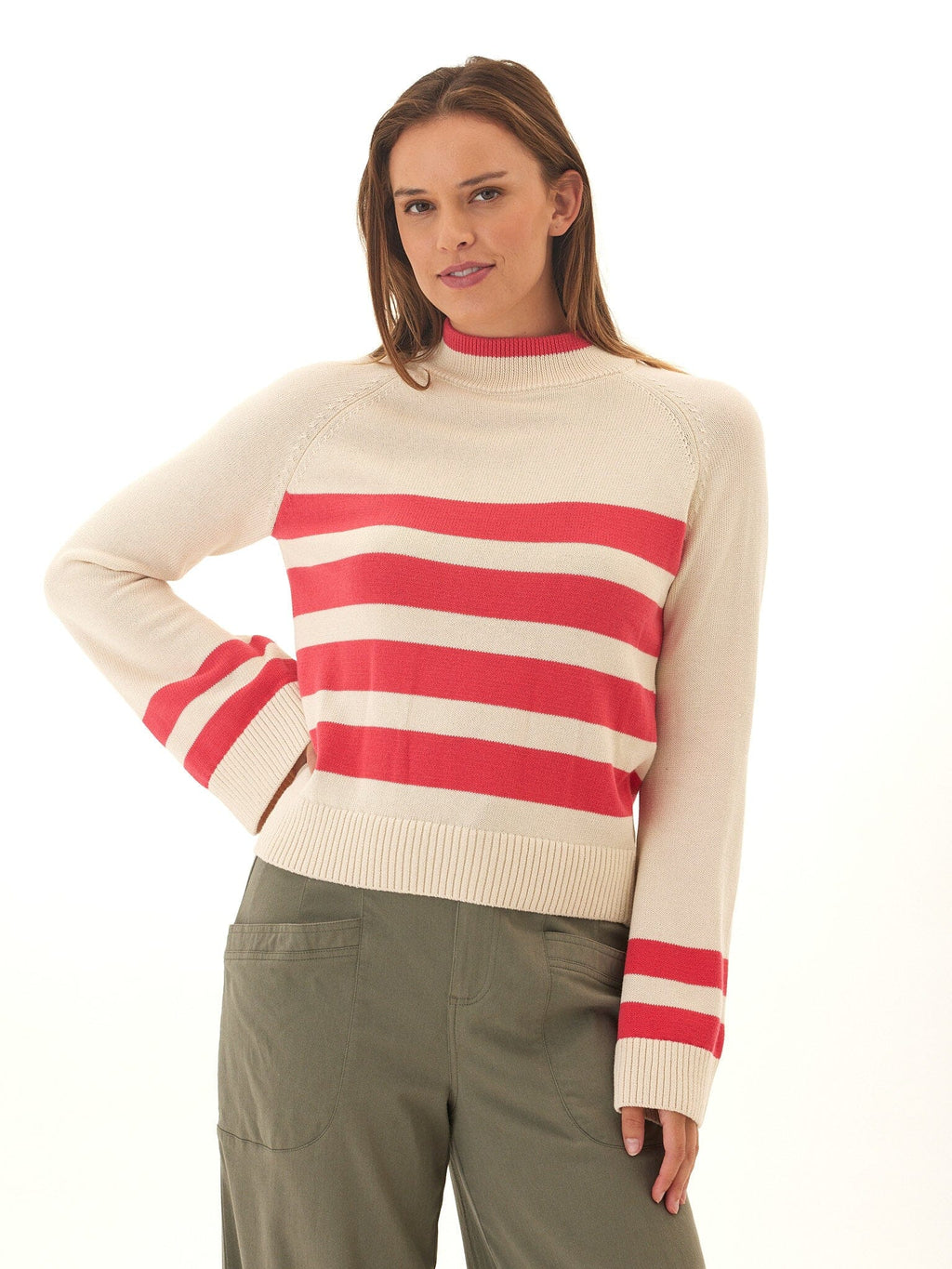 Saundra Striped Cotton Blend Raglan Sweater