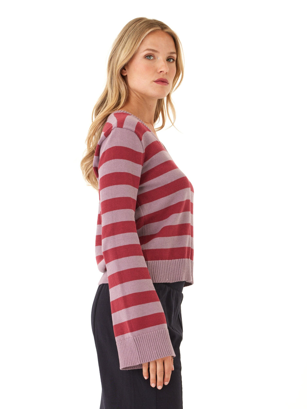 Kiley Summit Stripe Cotton Blend Bell Sleeve Sweater