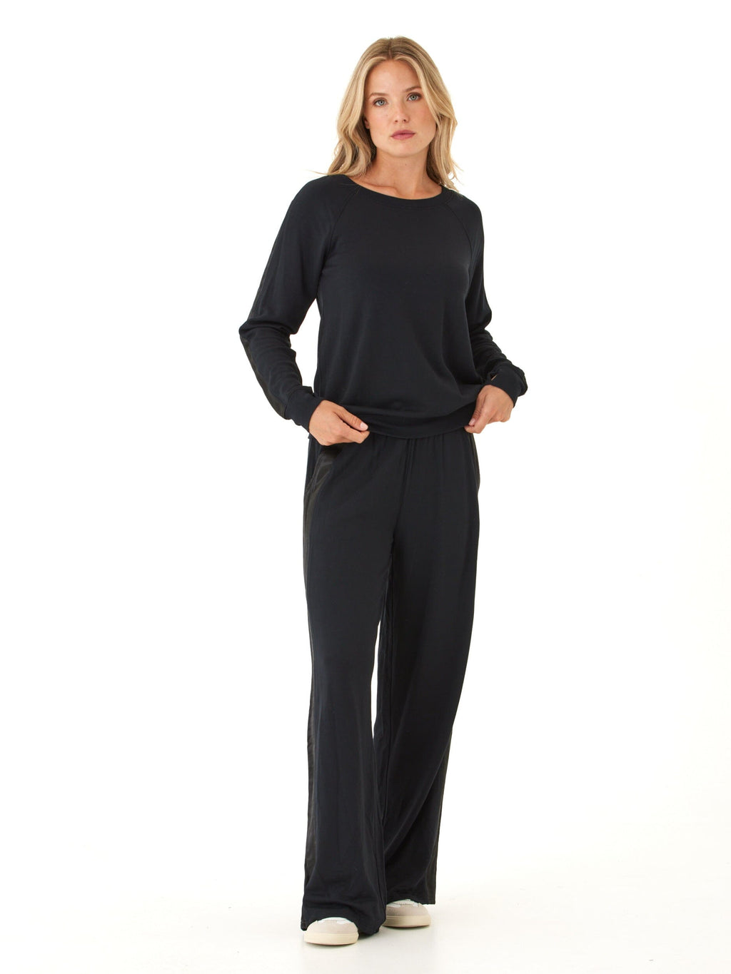 Priscilla Feather Fleece Satin Trim Detail Raglan Pullover