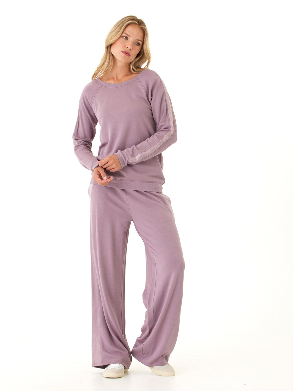 Priscilla Feather Fleece Satin Trim Detail Raglan Pullover