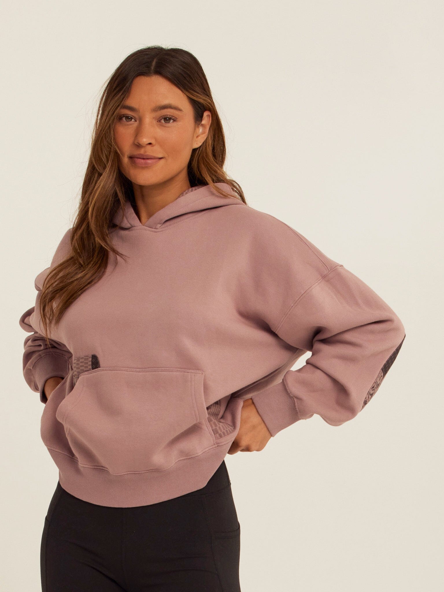 Marcellina Vintage Wash Fleece Elbow Patchwork Hoodie