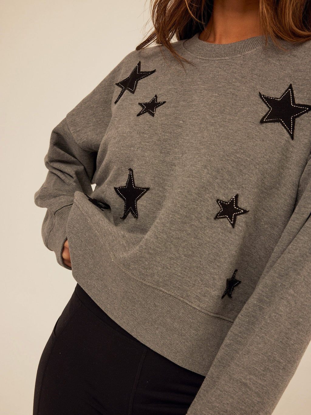 Naia Cotton Blend Terry Patchwork Pullover