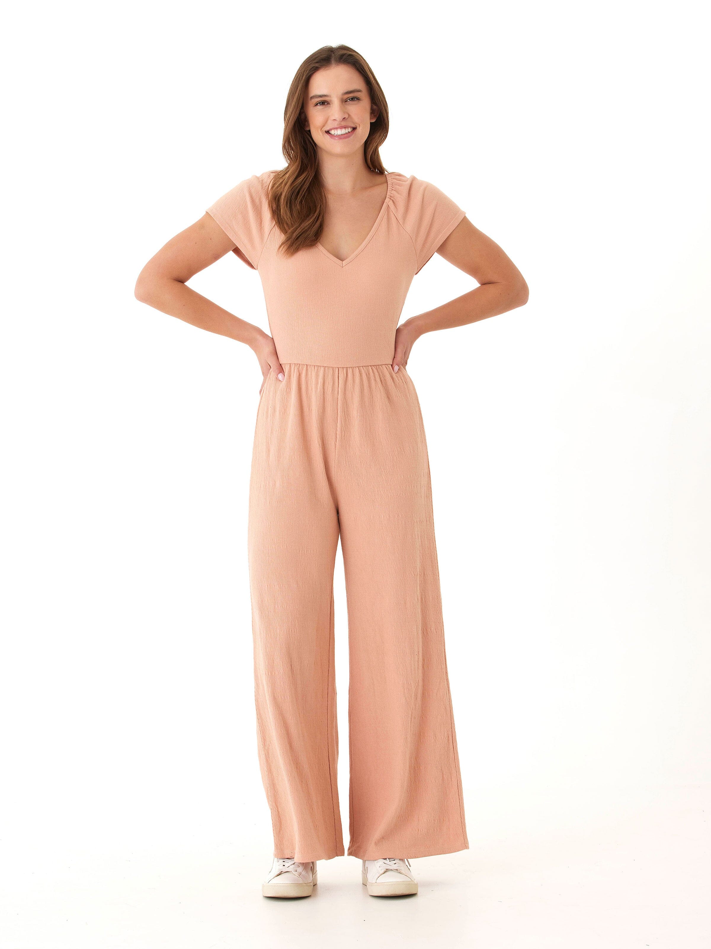 Lilyanna Smocked Jersey Flutter Sleeve Jumpsuit