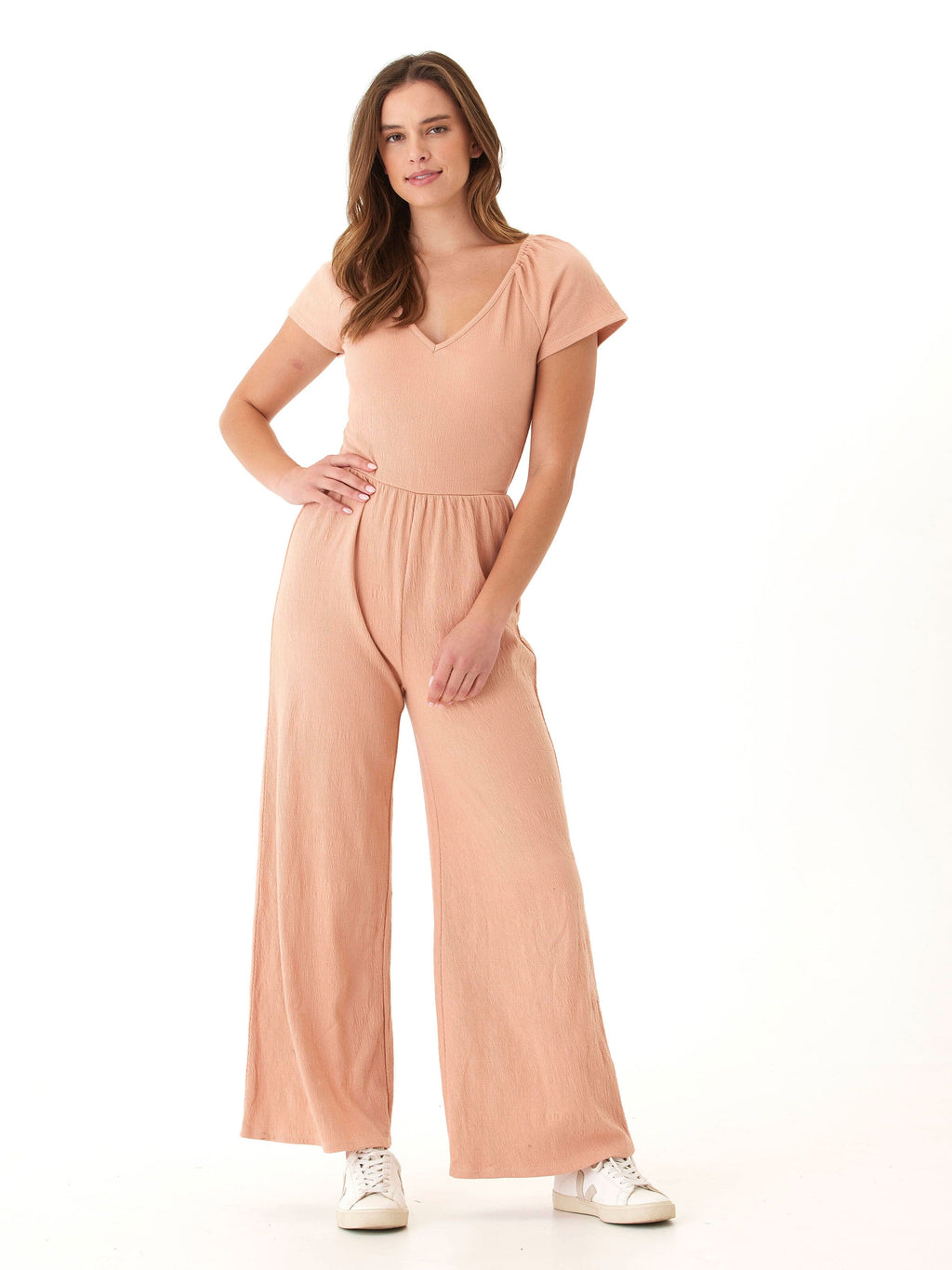 Lilyanna Smocked Jersey Flutter Sleeve Jumpsuit