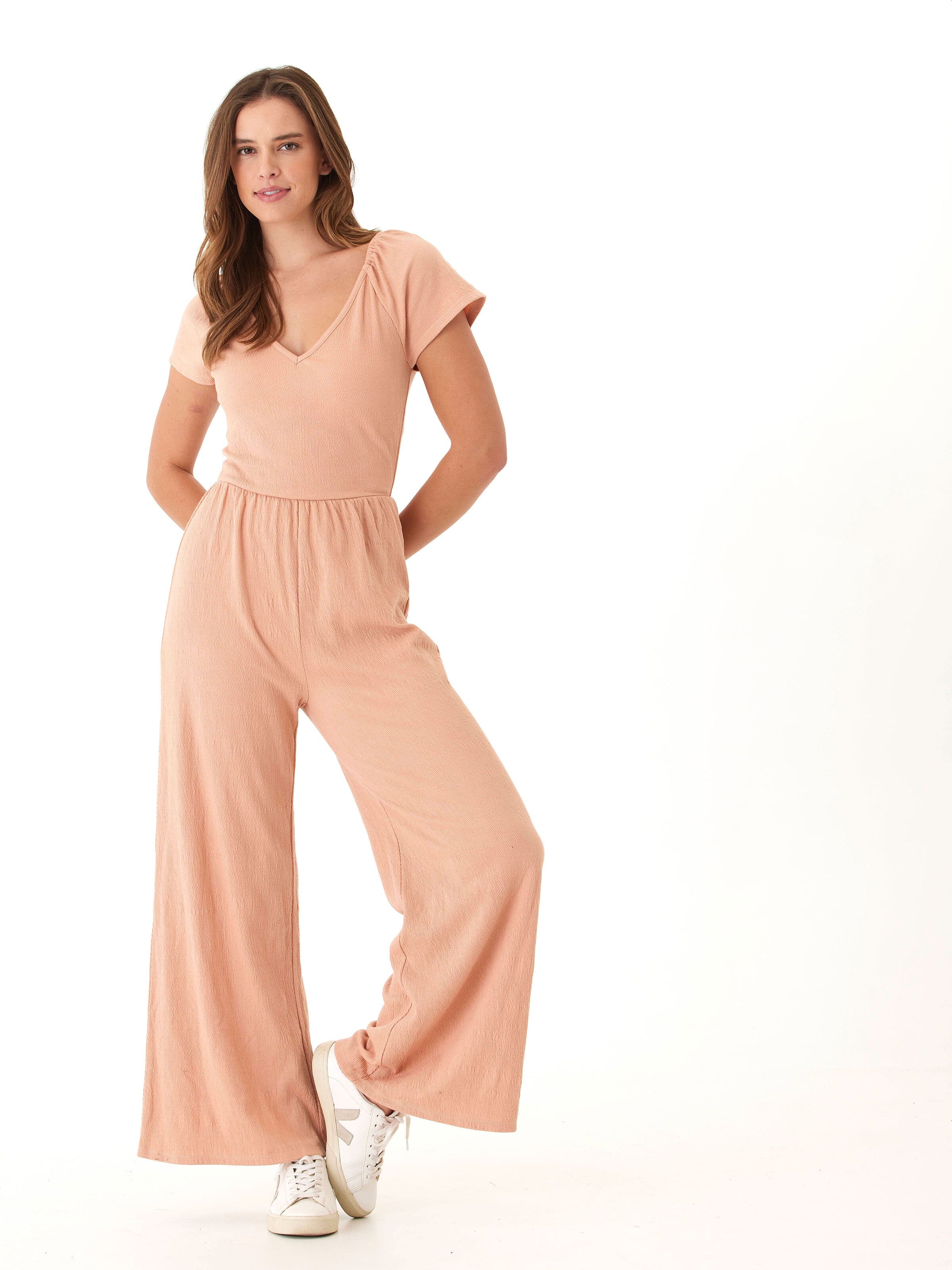 Lilyanna Smocked Jersey Flutter Sleeve Jumpsuit