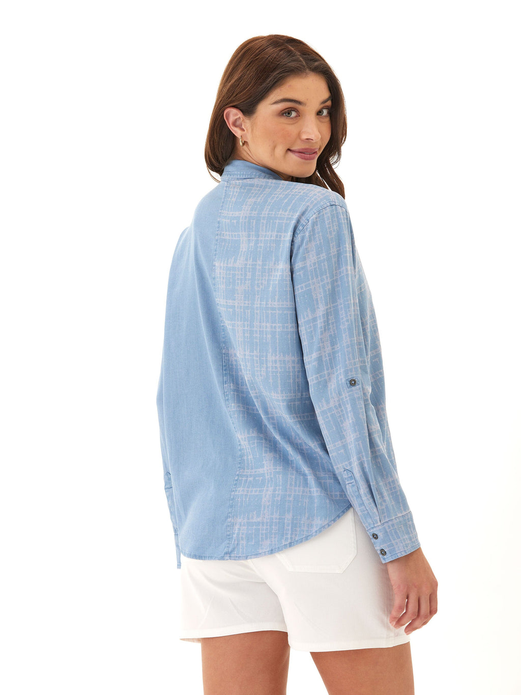 Prudence Grid Plaid Stretch Chambray Button-Down