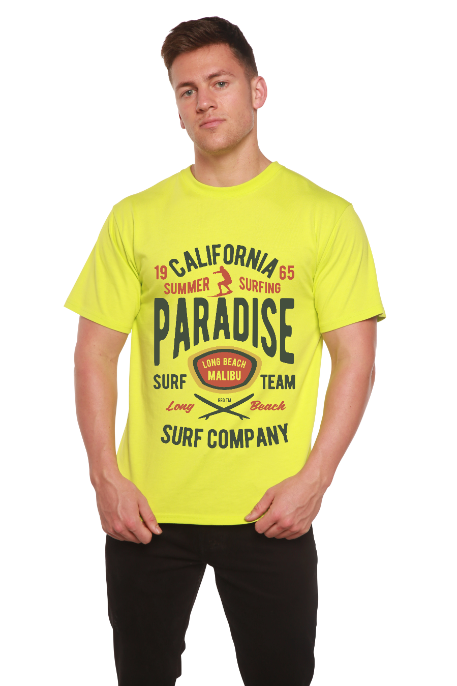 California Summer Surfing Men's Bamboo Viscose/Organic Cotton Short Sleeve Graphic T-Shirt