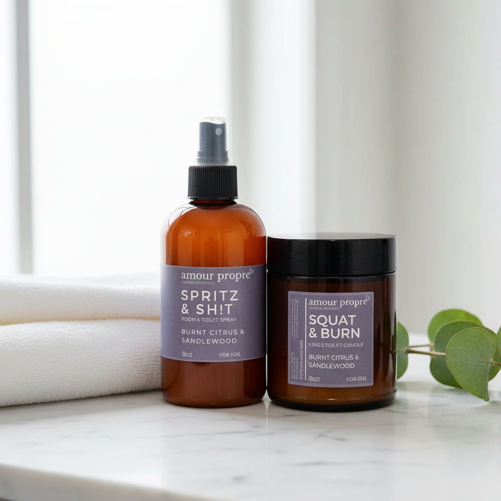 King's Throne Toiletries: Squat and Burn Candle, Spritz & Sh!t Bathroom Spray FOR HIM.